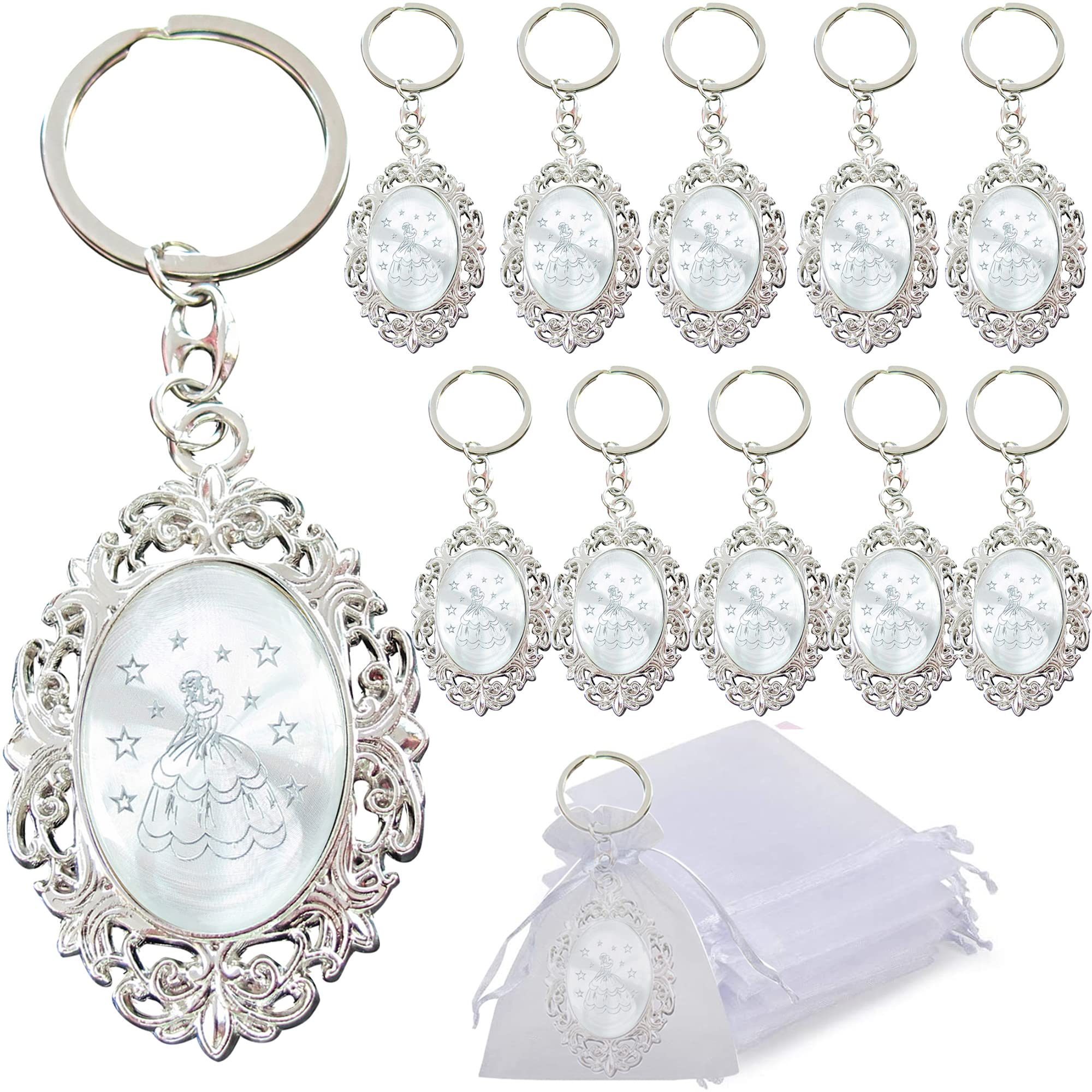 12-Piece Quinceañera Keychain Set - Cinderella Theme Party Favors for Sweet 15, Sweet 16 & 18th Birthday Celebrations - Includes Gift Bags - Perfect for Quinceañeras, Debuts & Coming-of-Age Parties