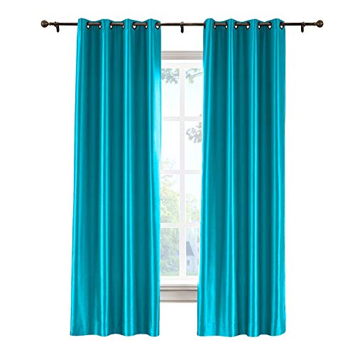Blackout Curtains for Bedroom & Living Room - Thermal Insulated Dupioni Faux Silk Lined Curtain Panels with Bronze Grommets, Energy Efficient, Turquoise 84