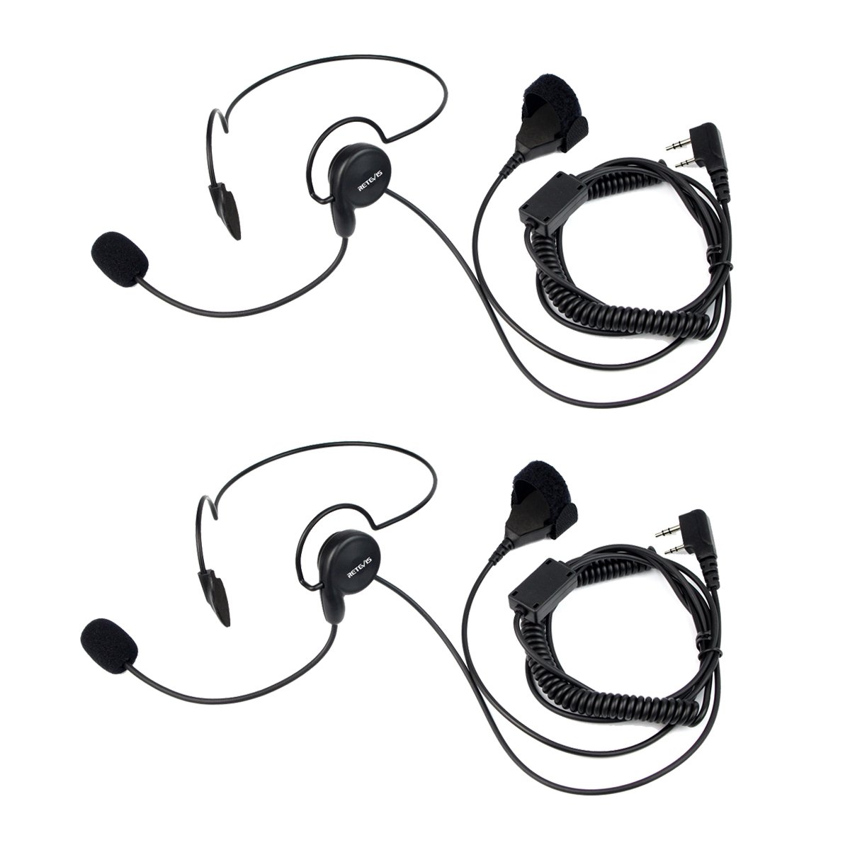 Retevis 2-Pin Walkie Talkie Earpiece Headset - Behind-the-Head Design with Finger PTT Button - Compatible with RT24 RT22 RT27 RT21 RT1 RT3S RT5 RT5R RT7 Kenwood WOUXUN HYT Radios (2 Pack) - Perfect for Security, Construction, and Event Staff Communication