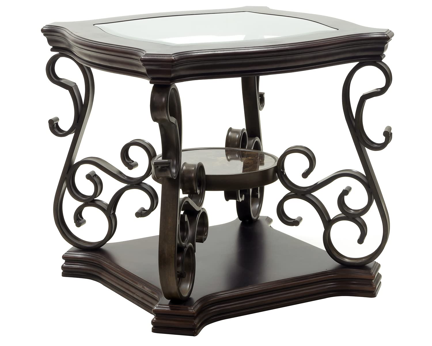 Henf Traditional Solid Wood Accent End Table - Rustic 3-Tier Side Table with Storage Shelf & Tempered Glass Top - Mid-Marble Shelf Nightstand for Living Room, Bedroom & Office Use