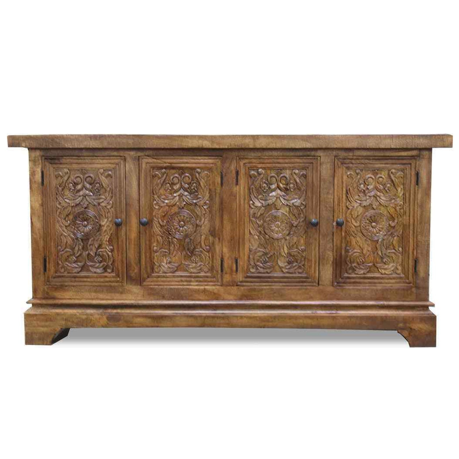 French Hand Carved Buffet Sideboard with Natural Wash Finish - 67