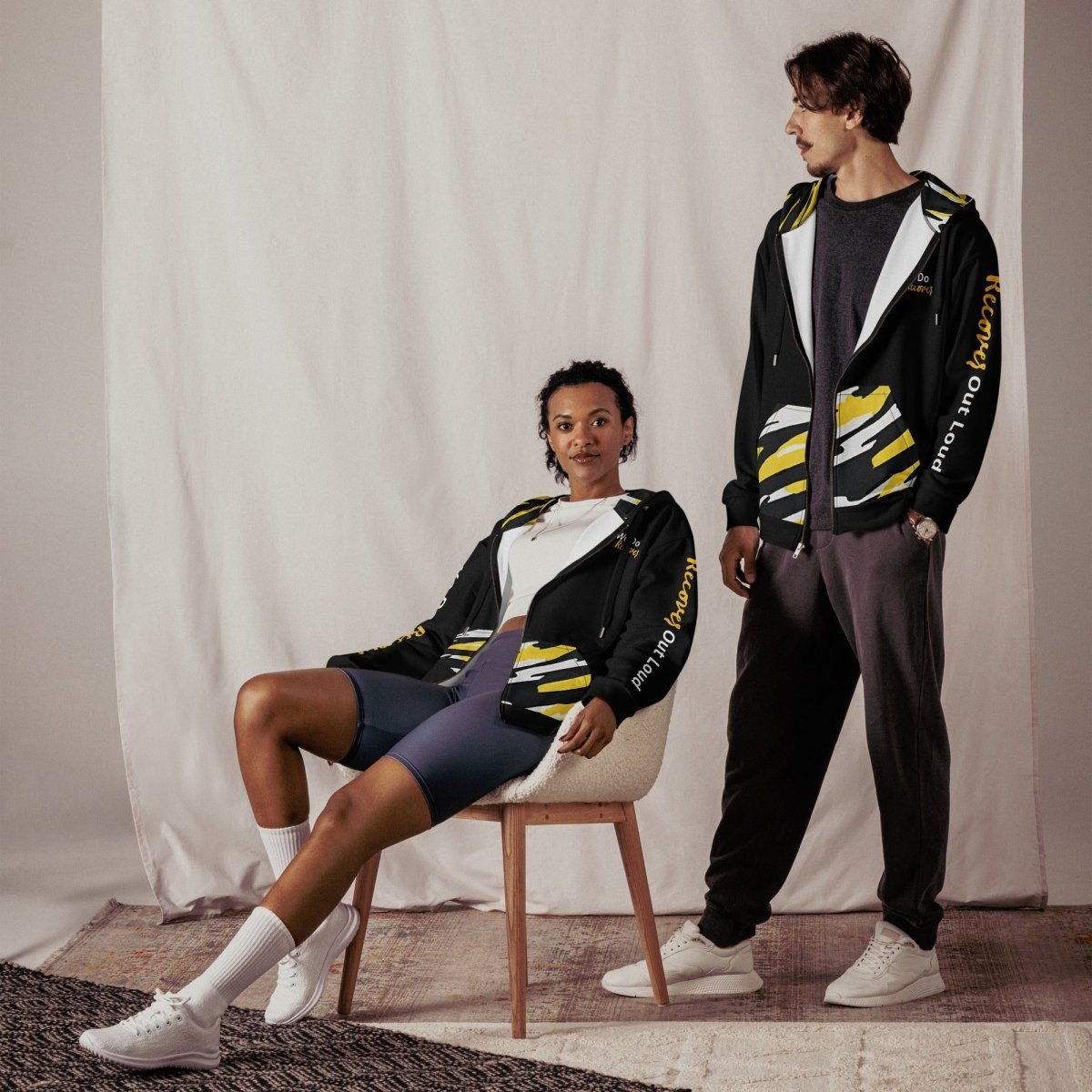 Recovery Champion Unisex Zip Hoodie with Yellow Accents | Comfortable Athletic Pullover for Workouts & Casual Wear