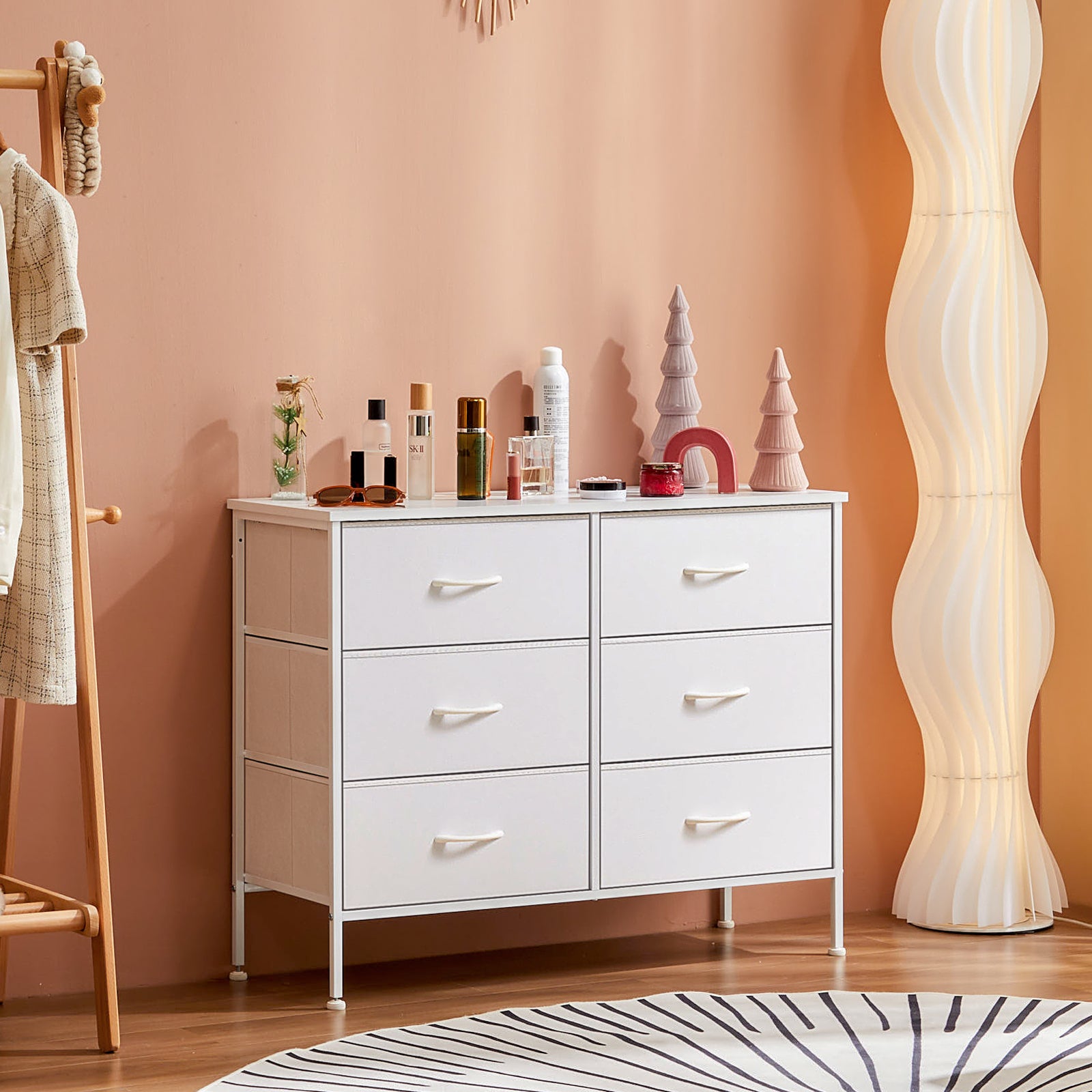6-Drawer Wide Fabric Dresser for Bedroom with Metal Frame & Wooden Top - TV Stand, Clothes Storage Organizer for Master Bedroom, Guest Room & Dormitory