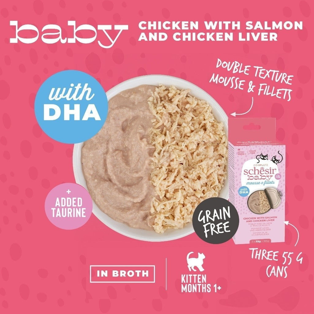 Schesir Grain-Free Kitten Wet Food - Complete & Balanced Nutrition with Wholefood Fillet & Velvet Mousse (70g) - Perfect for Growing Kittens and Picky Eaters