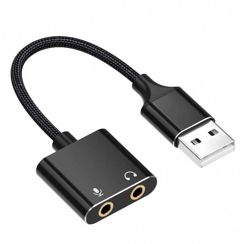 USB Sound Card Adapter - USB to 3.5mm Audio Jack Converter for Windows, Mac, Linux, PC & PS4 | External Stereo Sound Splitter | Plug & Play No Drivers Needed | Perfect for Gaming Headsets, Laptops & Home Office Setup