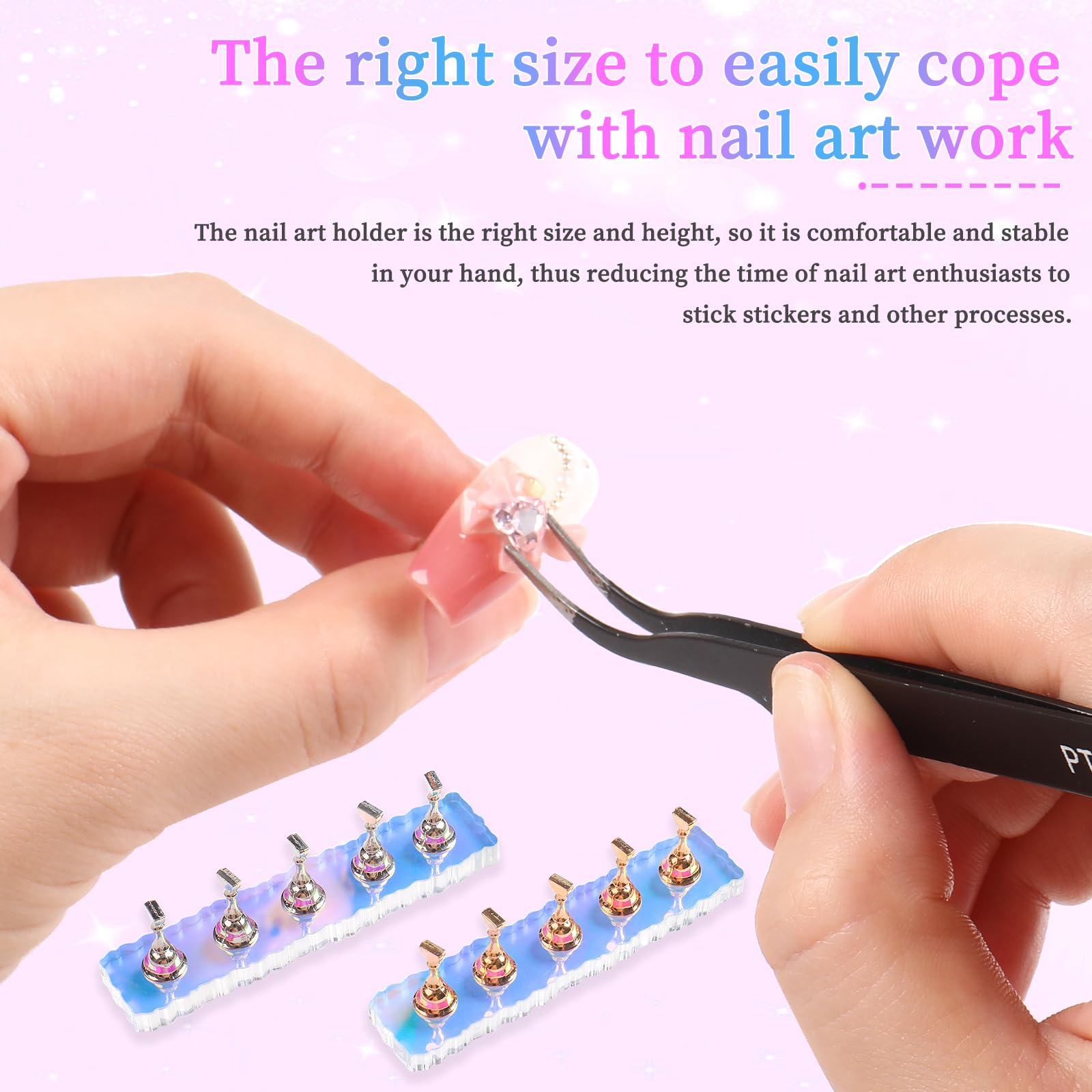 ANGNYA 2 Pack Magnetic Nail Stand Set with 96 Pcs Reusable Sticky Putty - Aurora Nail Holder for Press On & Hand Practice - Perfect for Nail Art, Home Salon & Professional Use