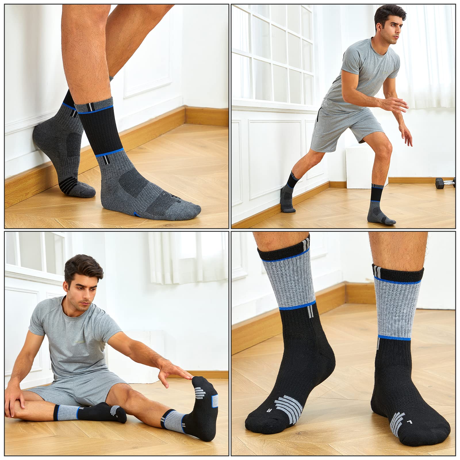 COOPLUS Men's 5-Pack Hiking Socks - Breathable Cushioned Athletic Crew Socks for Trekking & Outdoor Activities | Moisture-Wicking Performance Socks for Hiking, Camping & Daily Wear