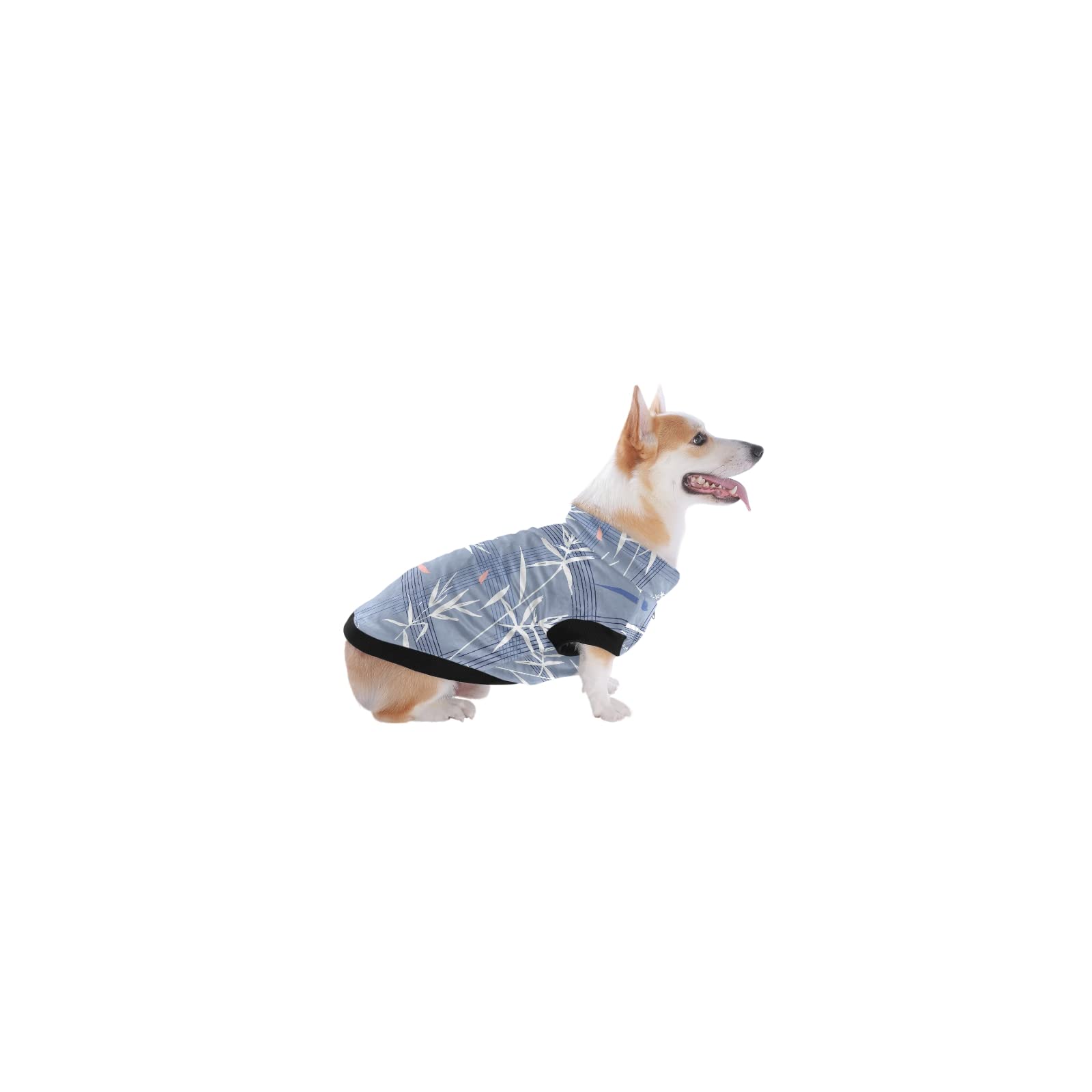 Bamboo Leaves Grid Dog Sweater Jacket - Light Blue Winter Dog Coat for Small, Medium, Large & XL Dogs - Warm Cold Weather Apparel for Outdoor Walks & Indoor Comfort