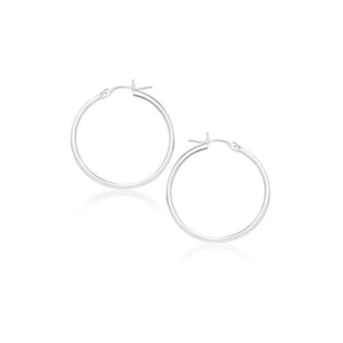 14K White Gold Polished Hoop Earrings - 20mm Classic Circle Earrings for Women, Perfect for Everyday Wear, Parties & Special Occasions