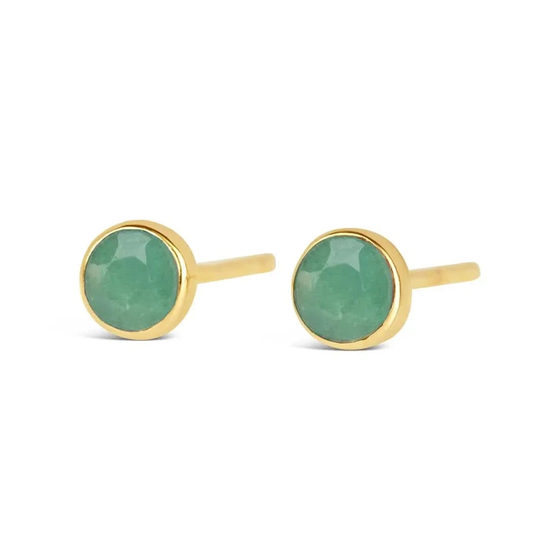 Chrysoprase Mini Stud Earrings 14K Gold Plated | May Birthstone Jewelry | Dainty Everyday Earrings for Women | Perfect Gift for Mother's Day, Birthday & Anniversary