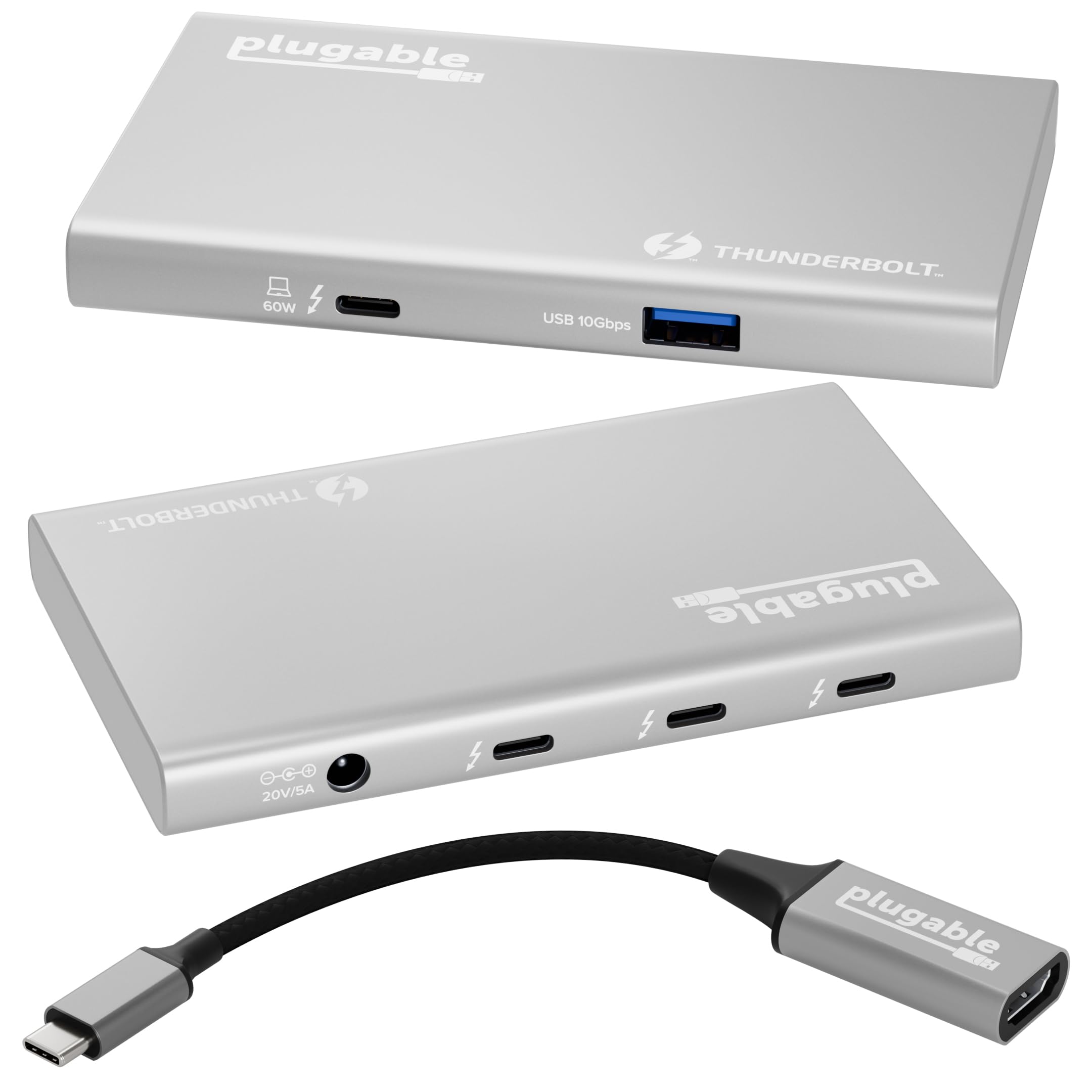 Plugable 5-in-1 Thunderbolt 4 Hub with 60W PD Charging | 8K/4K Dual Display | Compatible with Mac & Windows | USB-C to HDMI Adapter Included | Driverless Plug & Play | Perfect for Home Office, Gaming & Video Editing