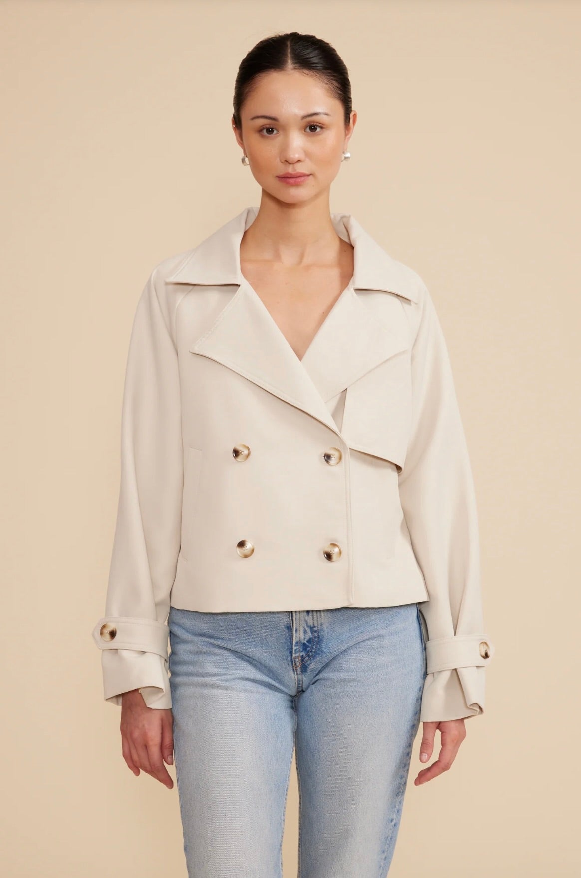 Stylish Estelle Cropped Trench Coat in Beige | Women's Fashion Outerwear for Spring & Fall | Perfect for Work, Date Night & Casual Outings