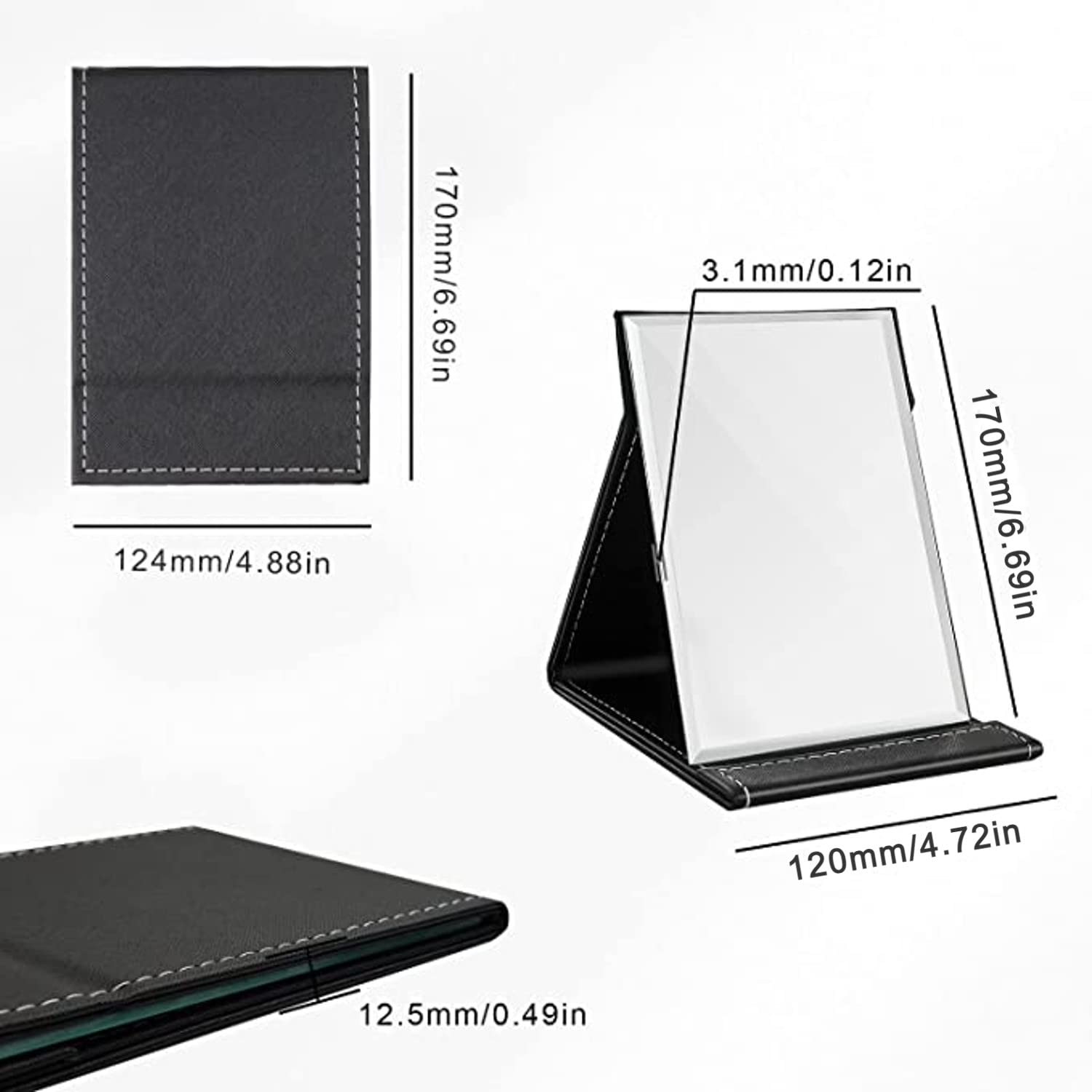 ARQIVO Folding PU Leather Makeup Mirror - Portable Desktop Mirror with Stand, Compact Travel Mirror for Home & Office, Simple Black Design - Perfect for Makeup, Skincare & Travel (1 Pack)