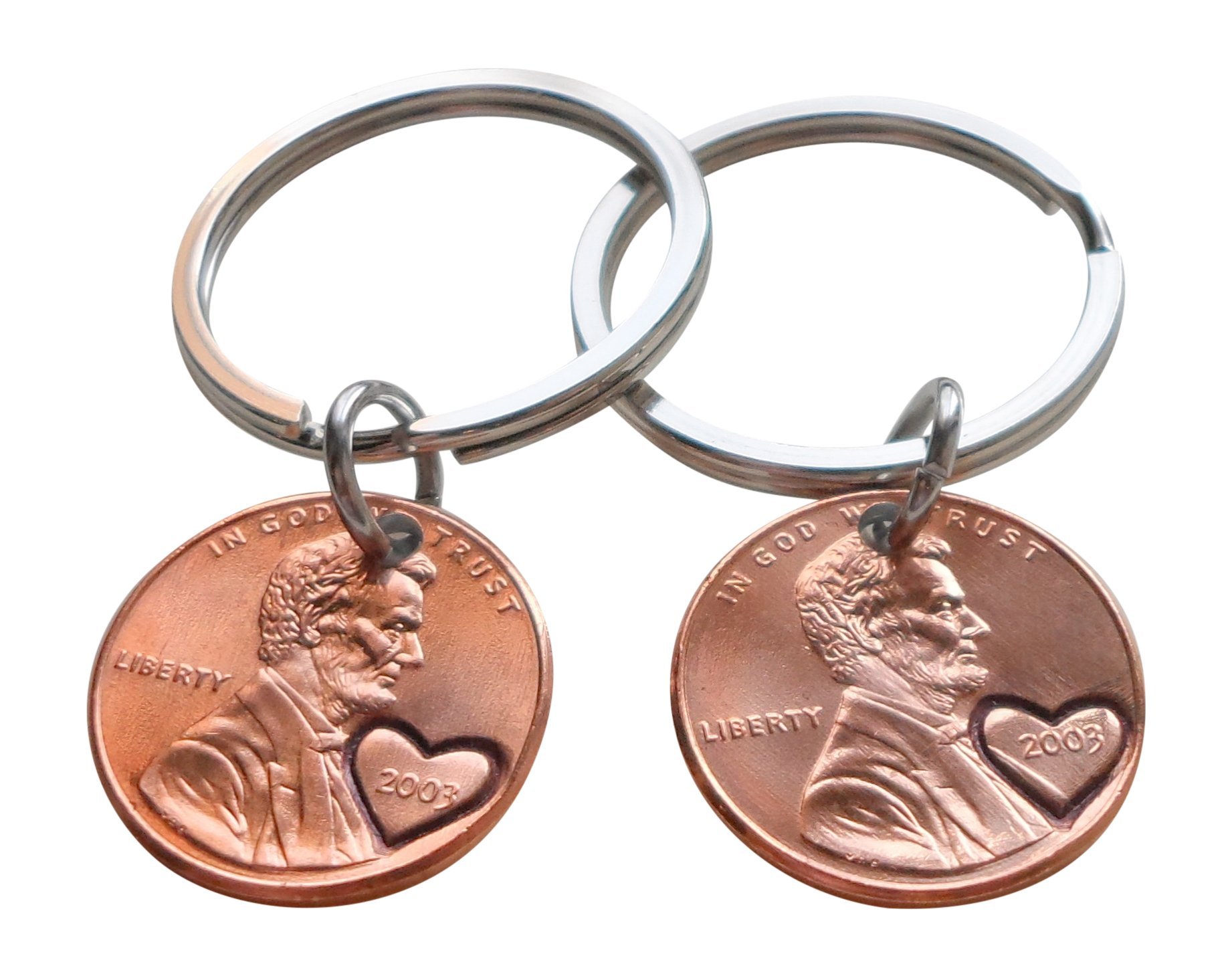 2003 Double Heart Penny Keychains Set - Engraved Couples Anniversary Gift for 22 Years, Perfect for Romantic Keepsakes & Everyday Use