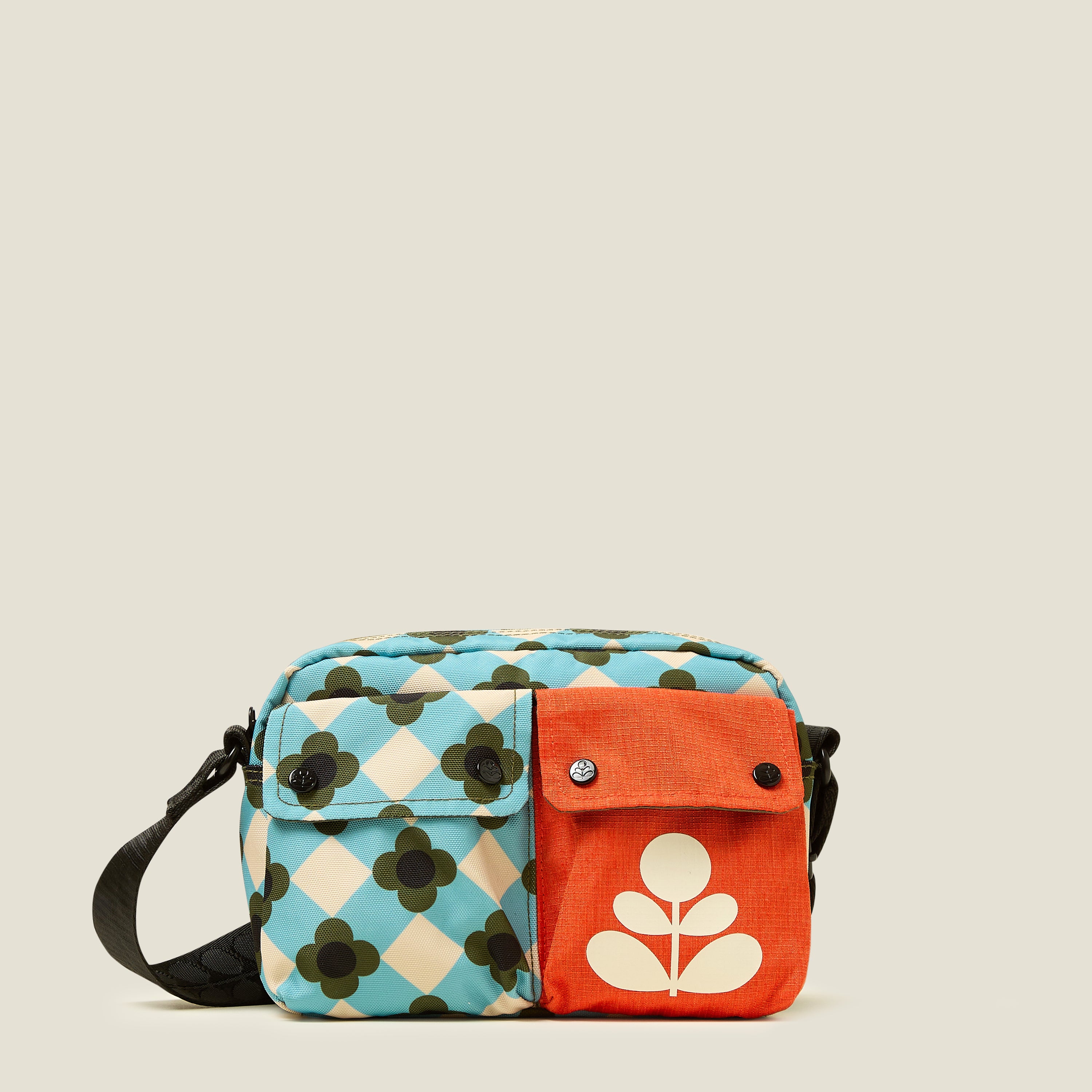 Stylish Angle Camera Bag with Floral Check Ziggurat Design - Perfect for Travel, Photography & Everyday Use