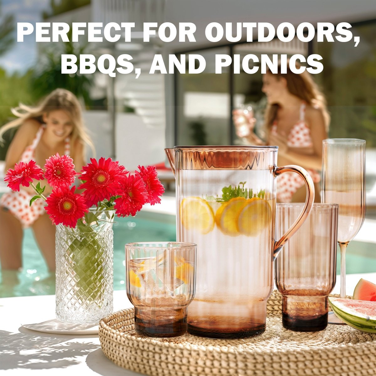 72oz Serenity Clear Water Pitcher with Lid - BPA Free Large Glass Pitcher for Iced Tea, Lemonade & Infused Water - Perfect for Refrigerator, Parties & Outdoor Gatherings