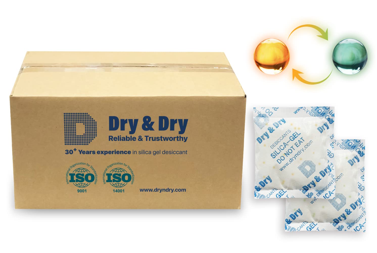 Dry & Dry 50 Gram [400 Packs] Orange Indicating Silica Gel Packets (Orange to Dark Green) - Food Safe, Rechargeable Desiccant for Moisture Control | Ideal for Food Storage, Electronics, Documents & Travel Essentials