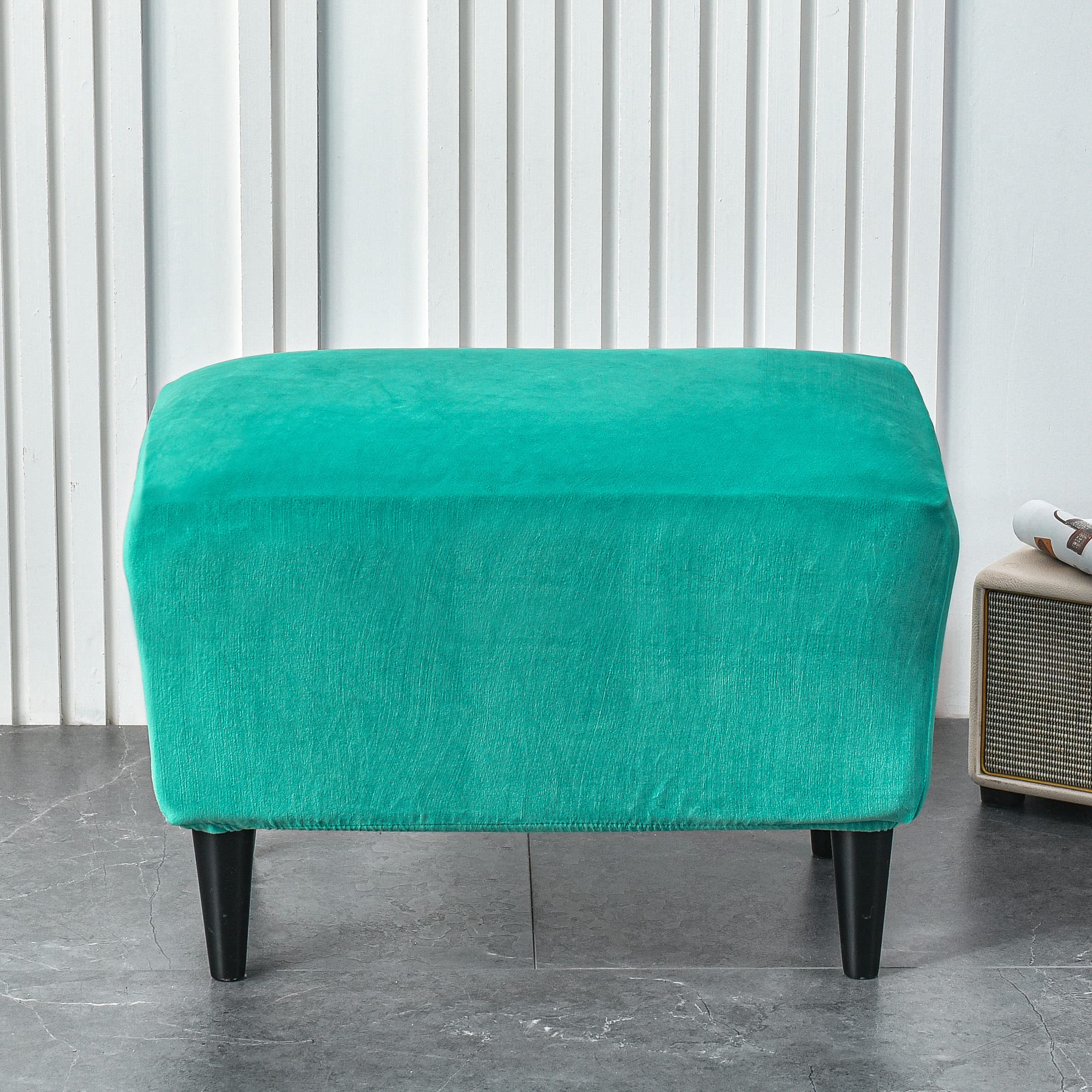 CRFATOP X-Large Velvet Ottoman Chair Cover - Stretchable Rectangle Storage Stool Slipcover with Elastic Bottom for Footrest, Sofa & Furniture Protection (04) - Perfect for Living Room, Bedroom & Home Decor