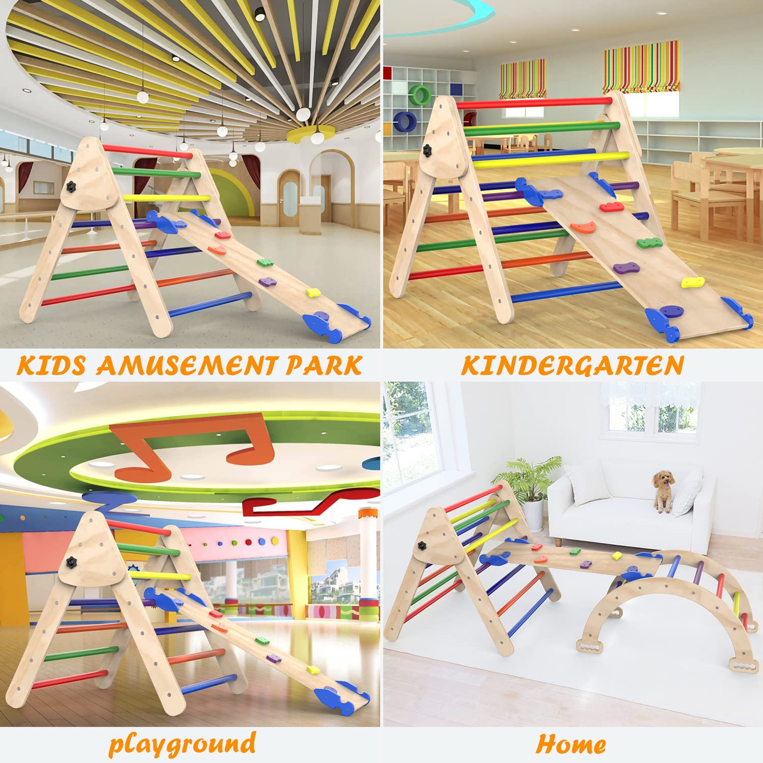 Foldable Wooden Climbing Triangle Ladder with Slide Ramp - 3-Piece Montessori Play Gym Set for Toddlers | Indoor & Outdoor Climbing Toys for Kids | Perfect for Backyards, Playrooms & Daycare Centers
