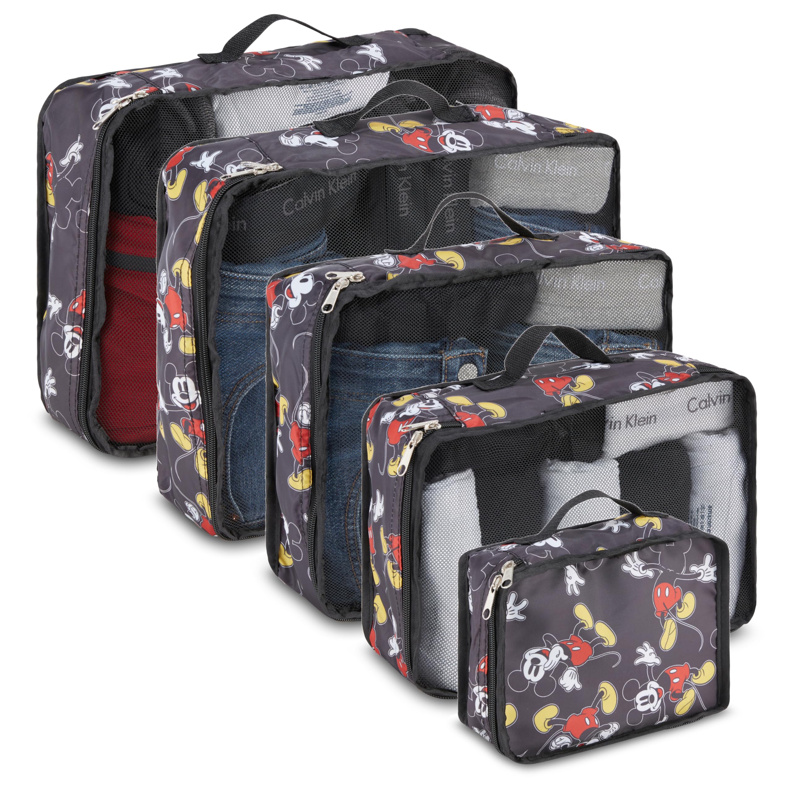 Disney Minnie Mickey Stitch 5-Piece Packing Cubes Set - Winnie the Pooh, Princess Cinderella, Cars & Toy Story Themed Luggage Organizers - Compression Travel Essentials for Suitcase Organization - Perfect for Family Vacations, Business Trips & Weekend Getaways