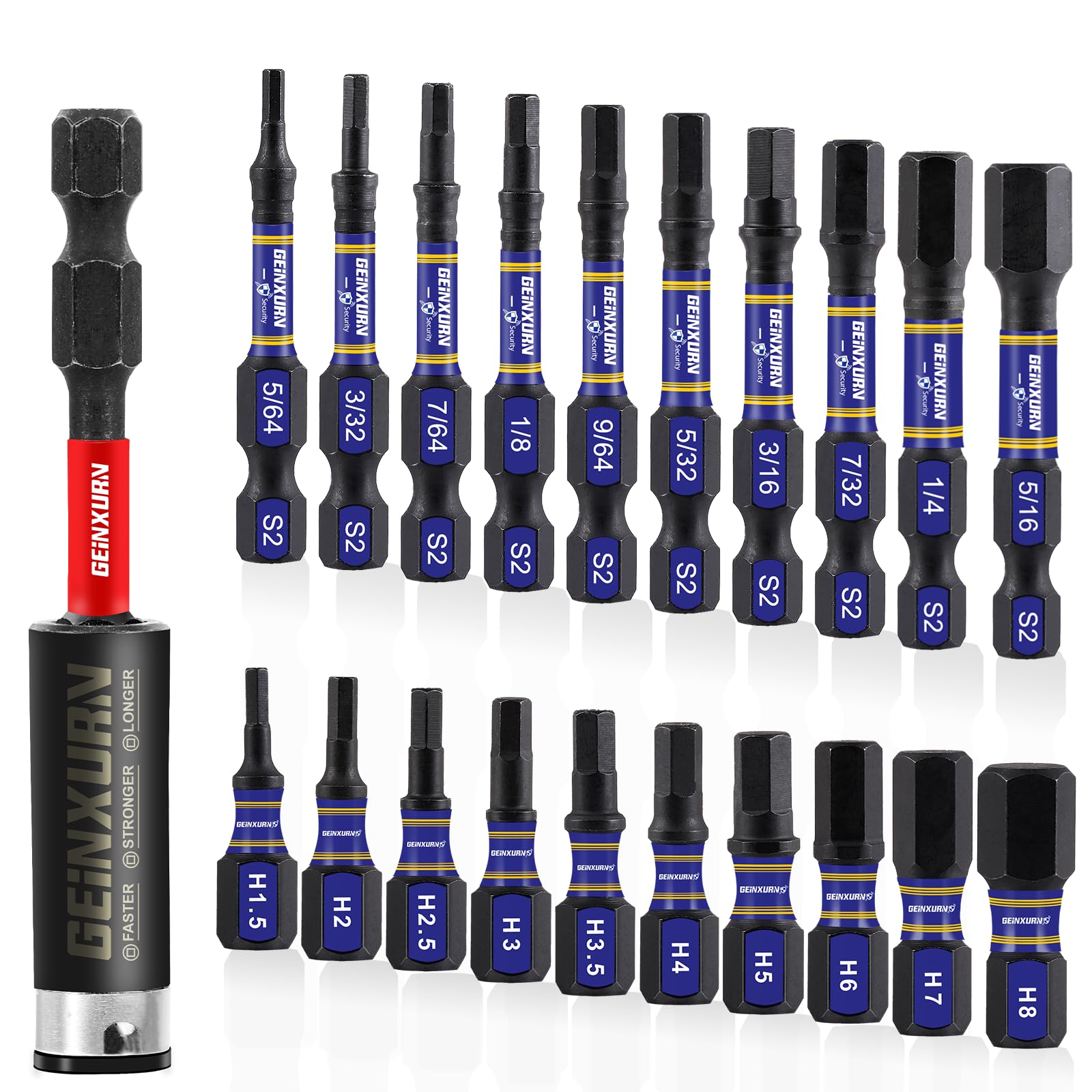 21-Piece Multi Hex Head Impact Tough Magnetic Allen Wrench Drill Bits Set - Metric & SAE (1