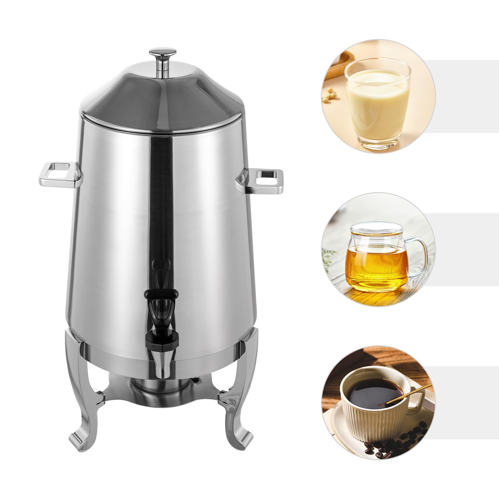 13L Commercial Stainless Steel Hot Beverage Dispenser with Spigot - Coffee Chafer Urn for Hot Water, Tea & Drinks - Ideal for Catering, Buffets, Restaurants & Office Events (13L, Silver)