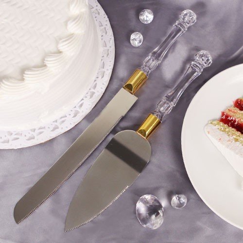 Acrylic Gold Cake Server and Knife Set - Elegant Cake Cutting Tools for Weddings, Birthdays & Parties - Perfect for Cake Serving & Dessert Display