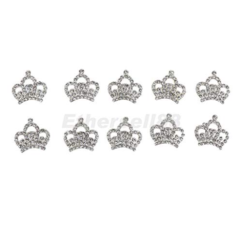 10x Silver Metal Rhinestone Crown Flatback Charms - DIY Wedding Scrapbook Decorations, Jewelry Making, Hair Accessories & Craft Projects - Perfect for Bridal Hairpieces, Invitations, Photo Albums and Gift Embellishments