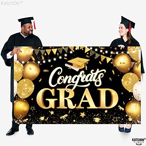 KatchOn Extra Large Congratulations Graduation Banner - 72x44 Inch Black & Gold Class of 2025 Decor | Graduation Party Decorations for High School & College Ceremonies | Perfect for Graduation Photos, Backdrops & Celebration Events