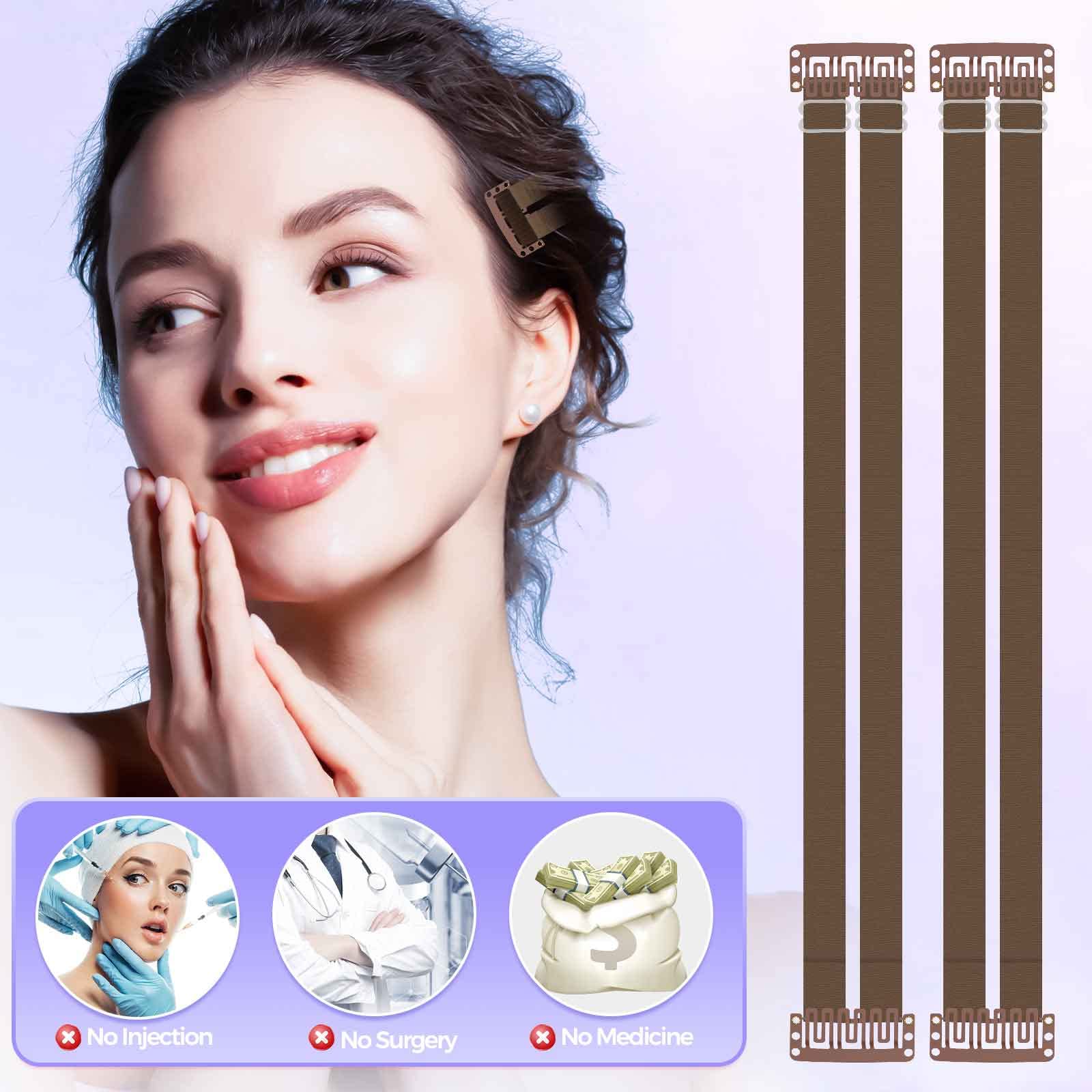 Invisible Face Lift Tape with Bands & Hair Clips - 2 PCS Facelift Bands for Instant Face Lifting & Tightening - Perfect for Special Occasions, Photos, and Everyday Beauty Enhancement (Brown)
