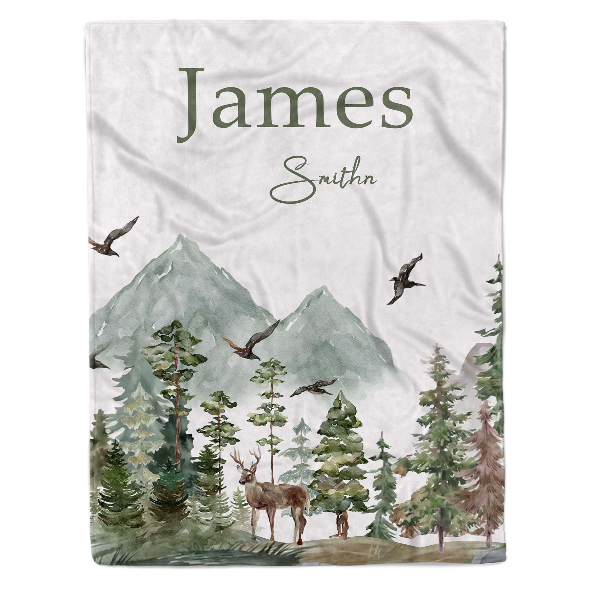 Personalized Woodland Baby Blanket with Name - Custom Embroidered Blanket for Boys & Girls - Newborn Gift Set for Baby Shower, Birthday & Christmas - Perfect for Nursery, Stroller & Photo Shoots