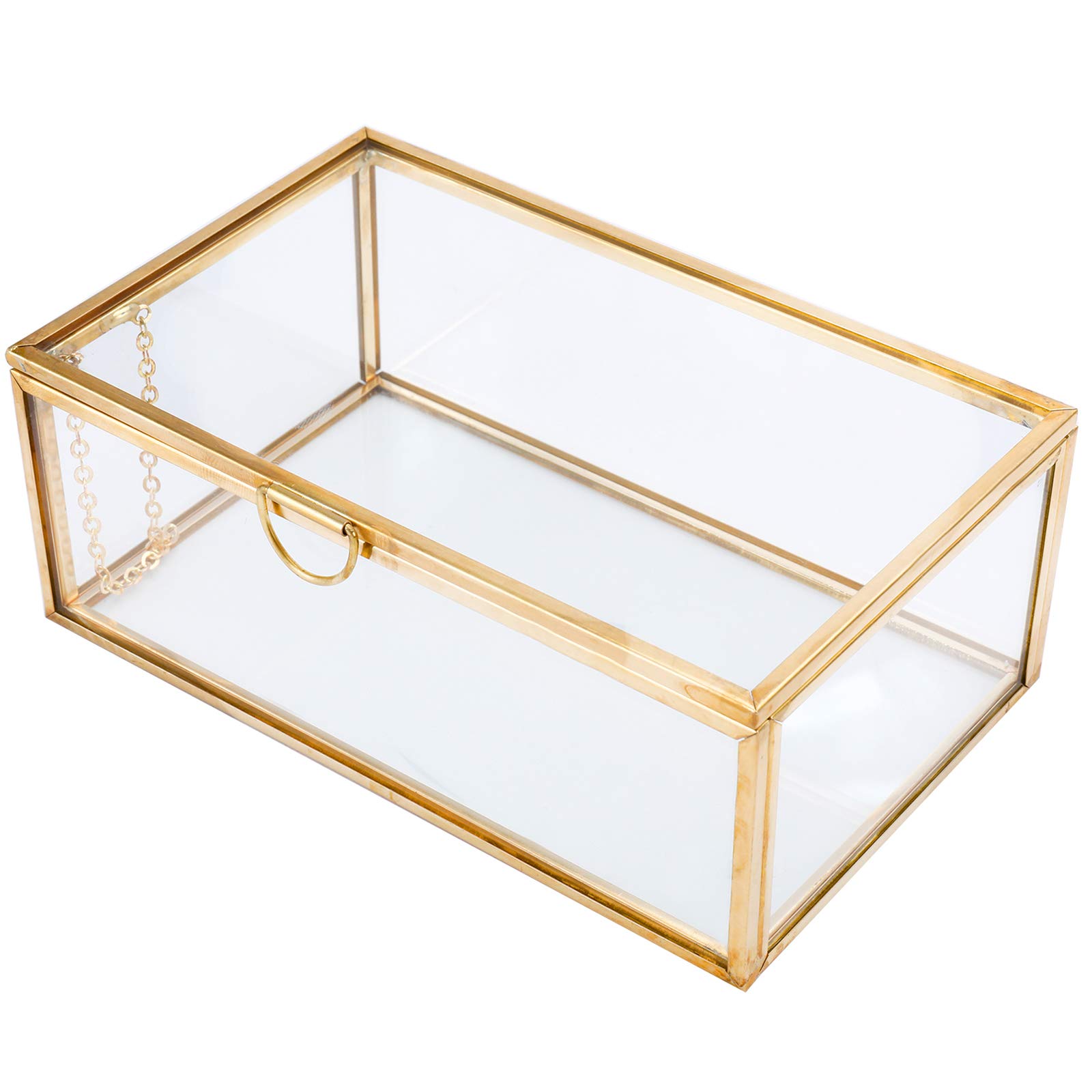 Vintage Glass Jewelry Display Box with Lid - Clear Keepsake Storage Box for Rings, Bracelets & Trinkets - Home Decor Decorative Organizer (Gold, X-Small) | Perfect for Jewelry Display, Gift Wrapping & Home Décor