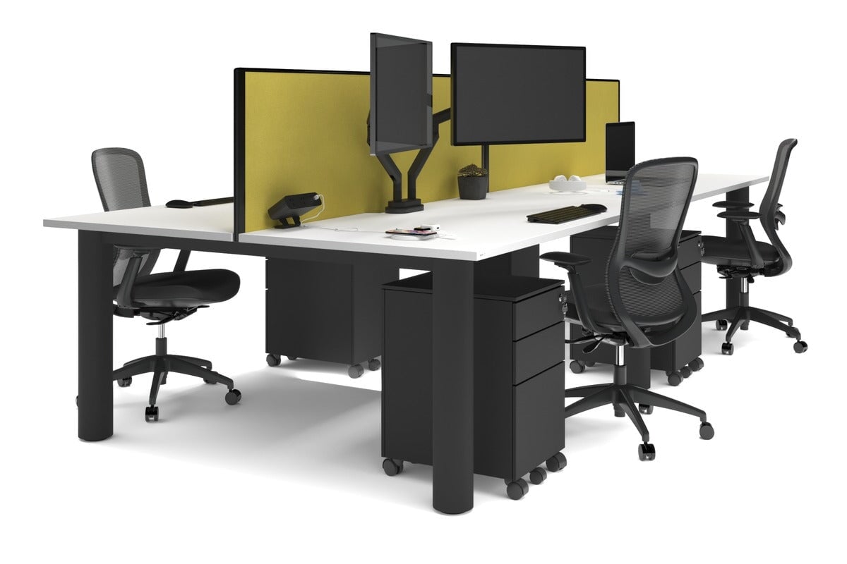 Quadro Cylinder Leg 4-Person Office Workstation Desk - 1600L x 800W with Cable Management - Modern Office Furniture for Team Collaboration & Productivity