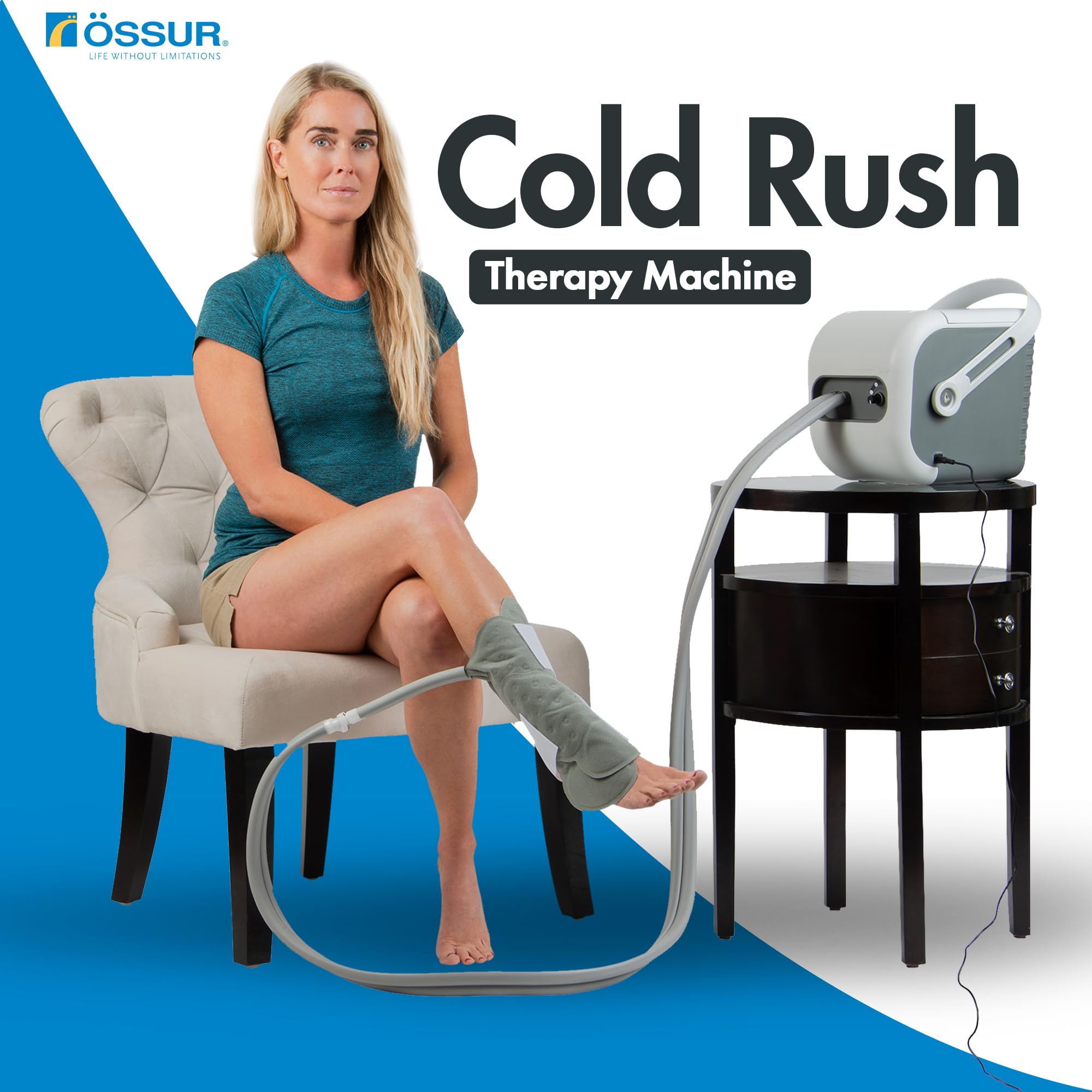 Ossur Cold Rush Therapy Machine System with Universal Pad - Ergonomic Ice Machine for Knee, Shoulder & Joint Pain Relief - Adjustable Cold Therapy Unit with Quiet, Lightweight Cooling Pad & Powerful Cryotherapy Pump - Ideal for Post-Surgery Recovery, Sports Injuries & Arthritis Pain Management