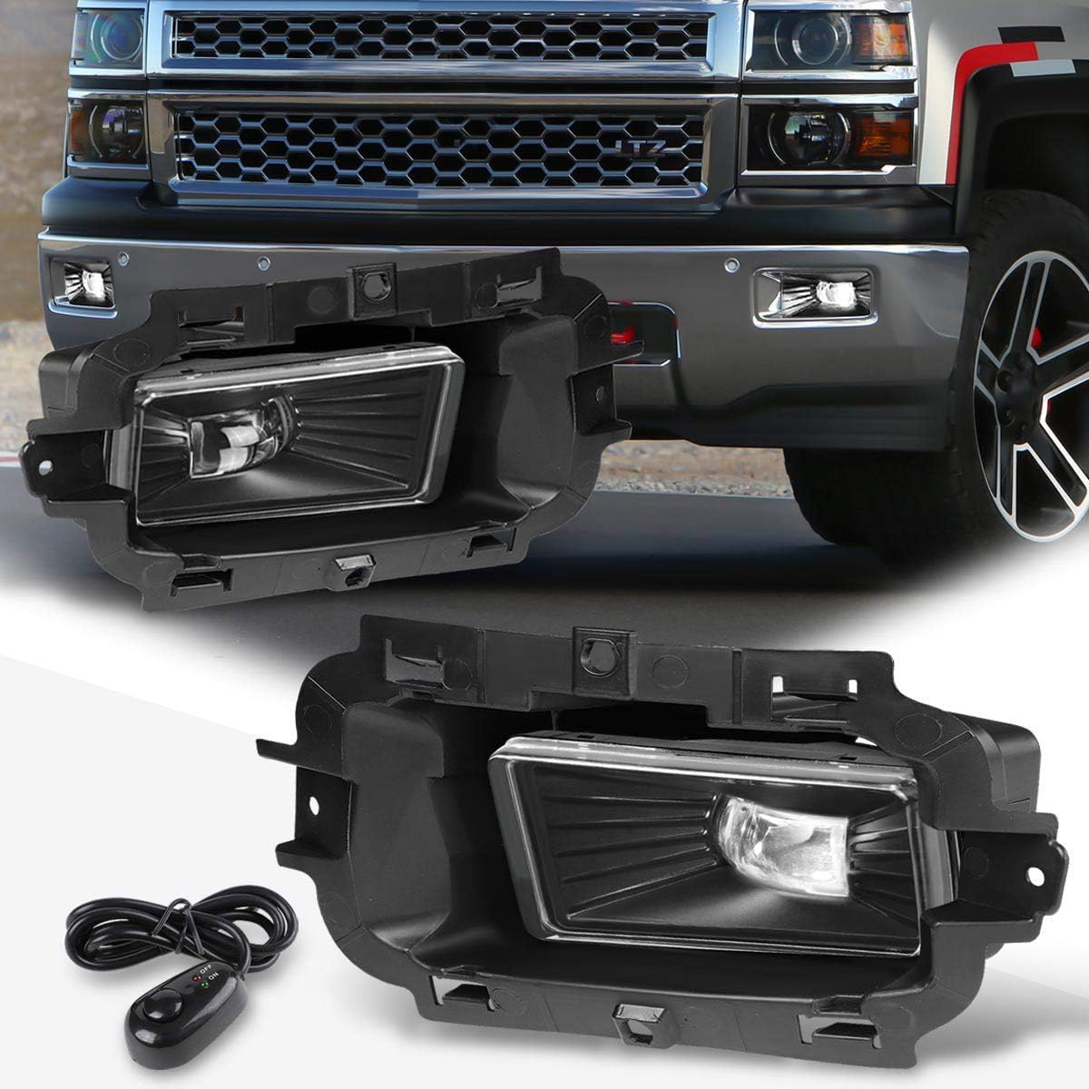 PM PERFORMOTOR High-Power LED Fog Lights with Switch - Clear Lens Replacement for 2014-2015 Chevy Silverado 1500 Front Bumper | Off-Road Driving & Nighttime Visibility Enhancement