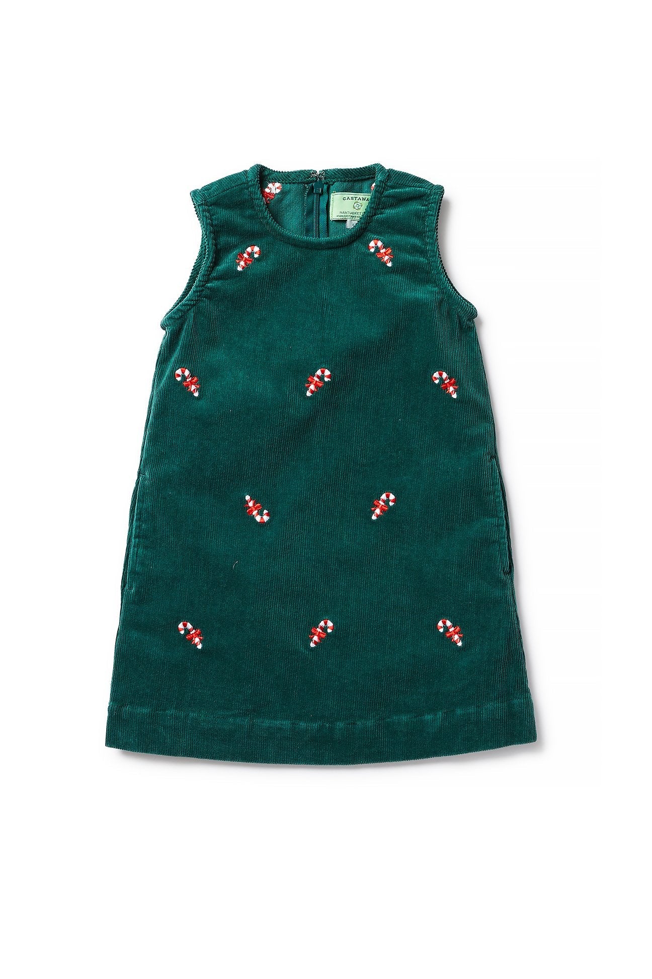Girls Corduroy Shift Dress with Candy Cane Print - Cute Holiday Outfit for Christmas Parties & Family Gatherings