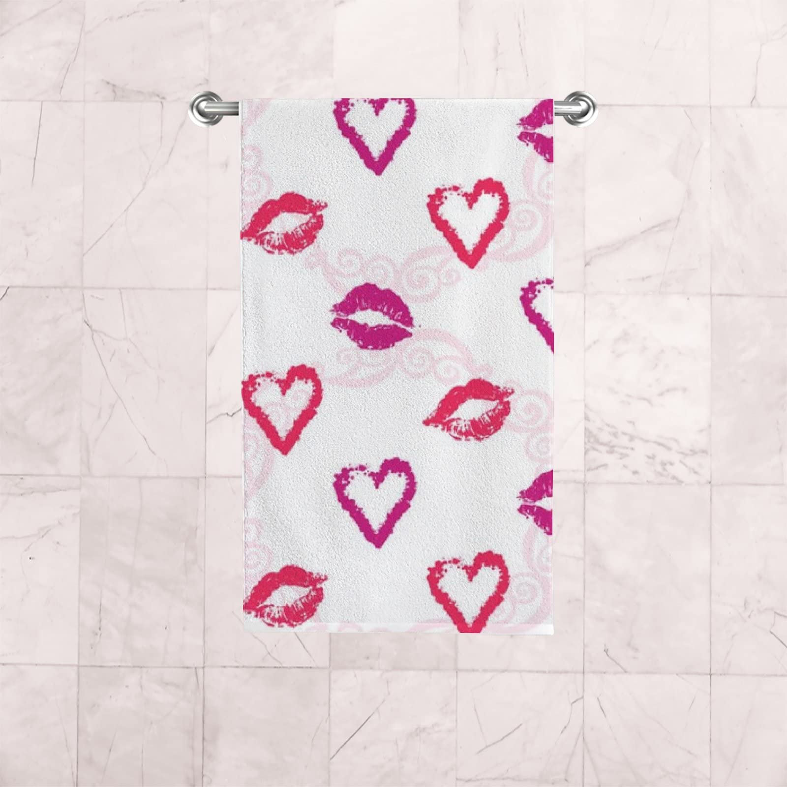 Vantaso 2-Pack Valentine's Day Bath Hand Towels - Soft, Absorbent Red Lips & Hearts Design Washcloths for Bathroom, Kitchen, Hotel, Gym, Spa | Perfect for Romantic Gifts, Home Decor & Luxury Self-Care