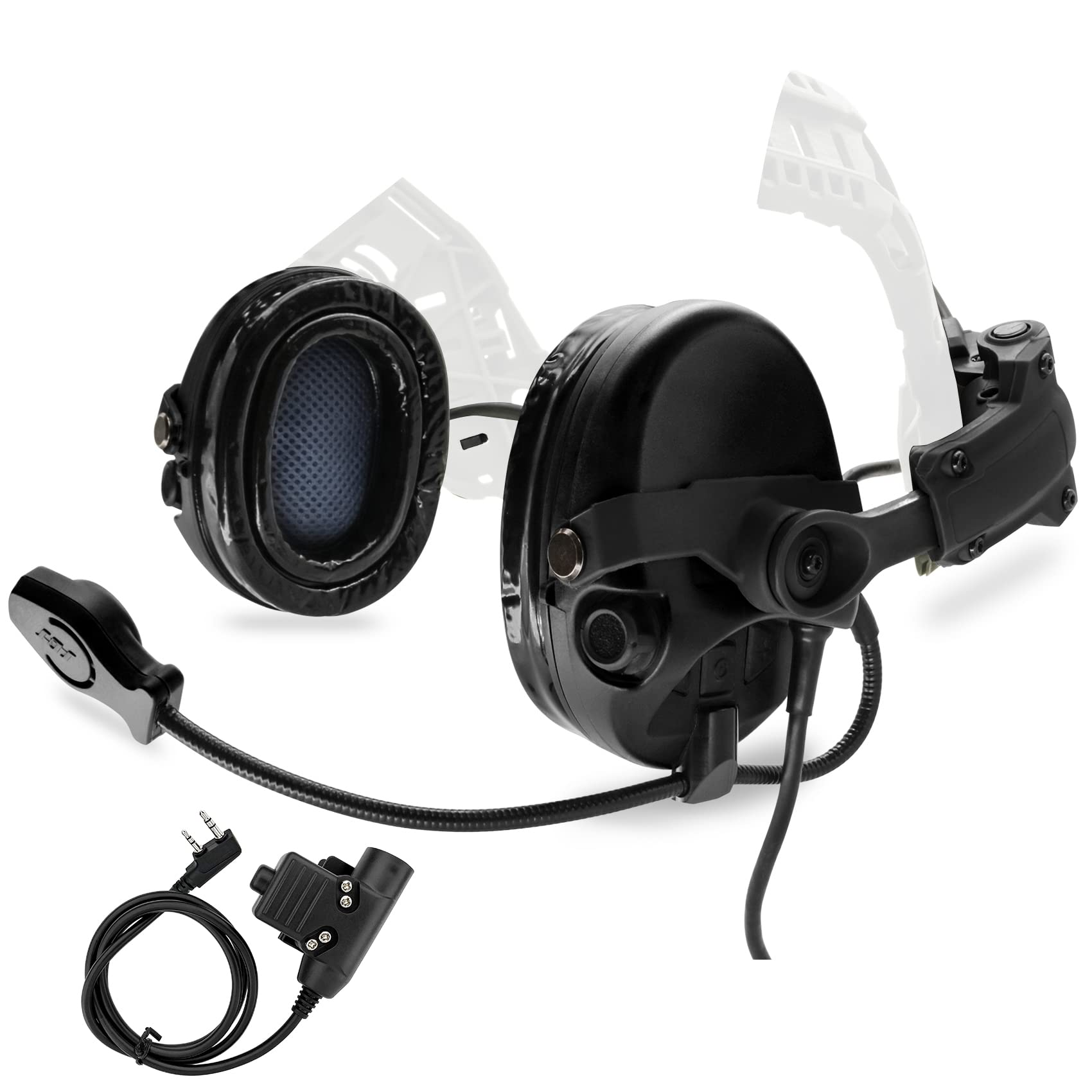 Tactical Headset with ARC Rail Adapter - Military Ear Protection Headphones for Airsoft, Shooting & Communication - Includes K 2 Pin Push to Talk (Black) - Perfect for Combat Training, Hunting & Outdoor Adventures