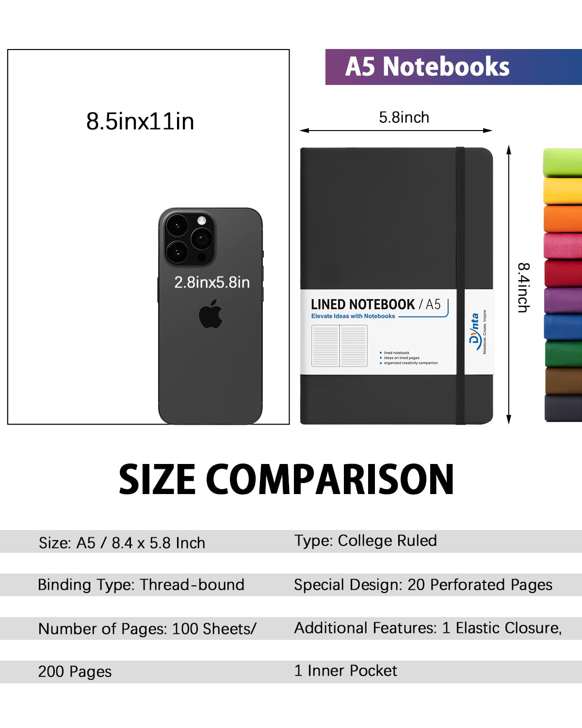 Premium A5 Hardcover Journal Notebook - 10-Pack Bulk Lined Writing Notebooks (200 Pages/100 Sheets, 8.4