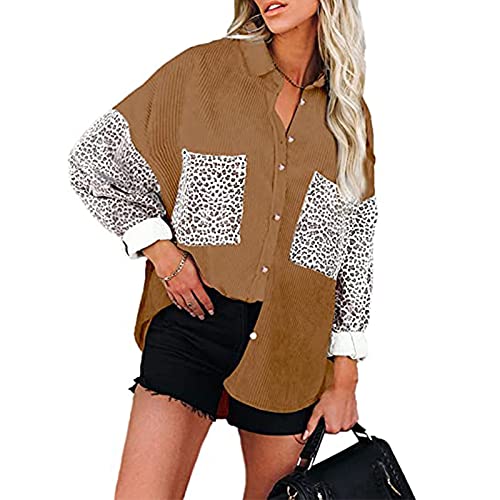 Women's Corduroy Button Down Shirt - Long Sleeve Oversized Casual Blouse with Pocket | Fall Winter Fashion, Work Office & Everyday Wear