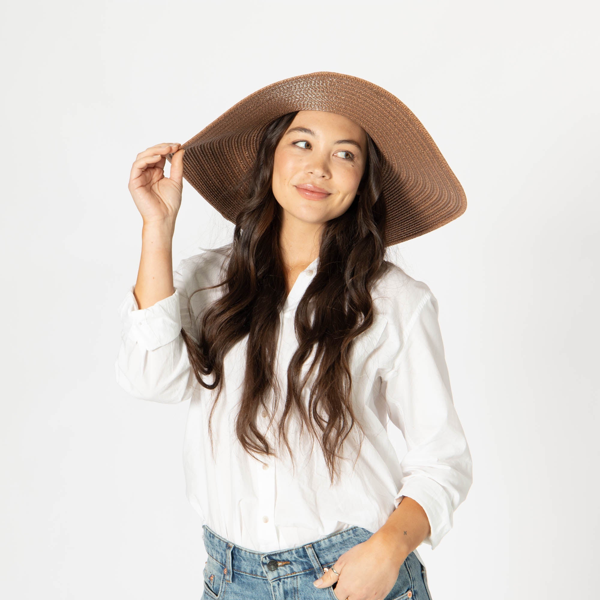 Wide Brim Floppy Sun Hat with Gold Lurex - UPF 50+ UV Protection Beach Hat for Women - Perfect for Summer, Vacations, and Outdoor Activities (UBL6836)