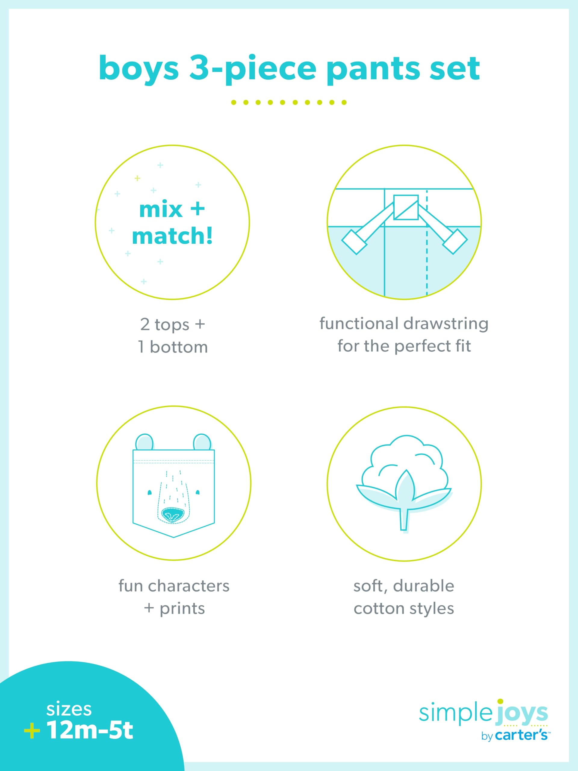 Carter's Baby Boys 3-Piece Playwear Set - Soft Cotton Outfit for Toddlers & Infants - Perfect for Playdates, Daycare & Casual Outings