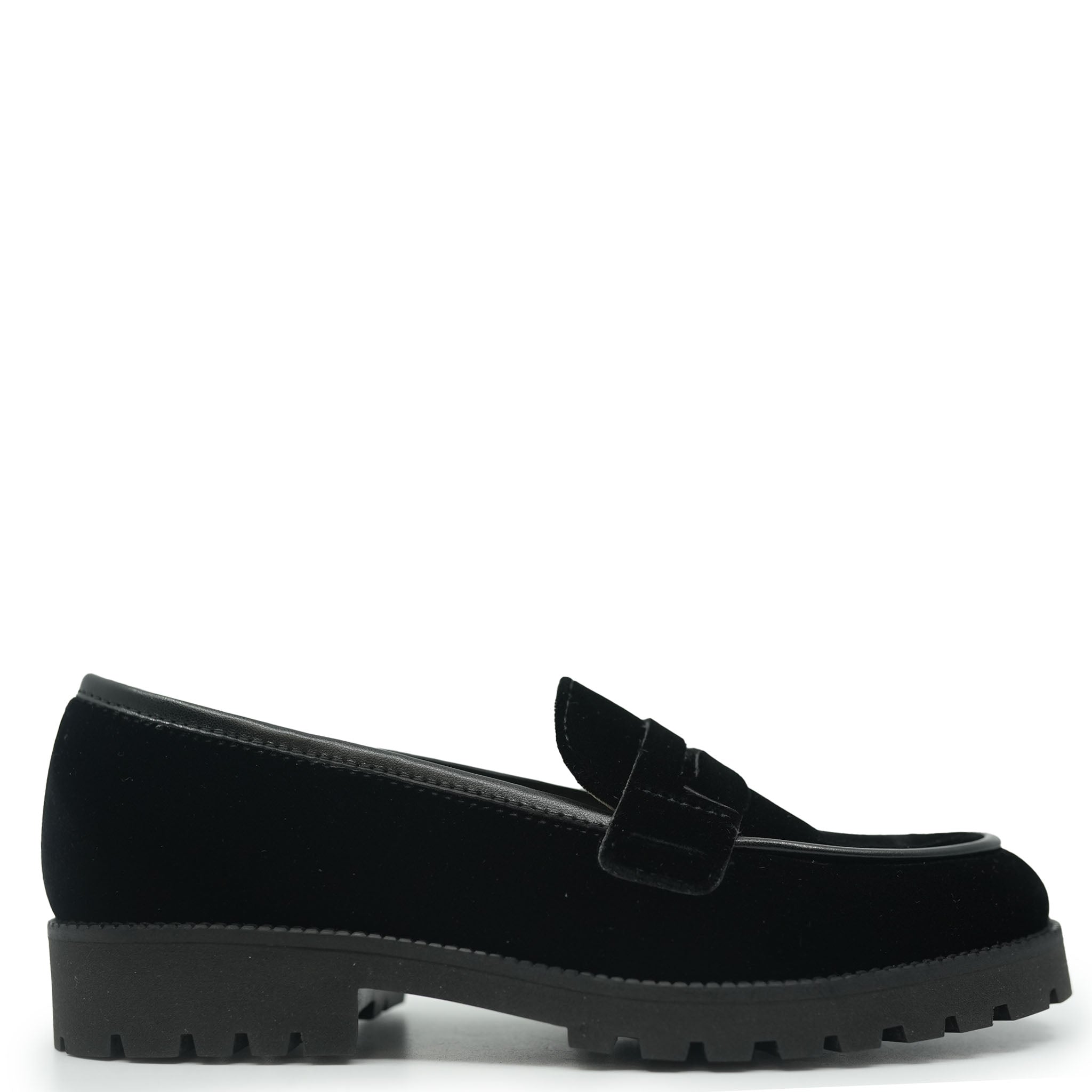 Beberlis Black Velvet Chunky Loafers for Women - Comfortable Slip-On Shoes for Casual Outfits & Office Wear