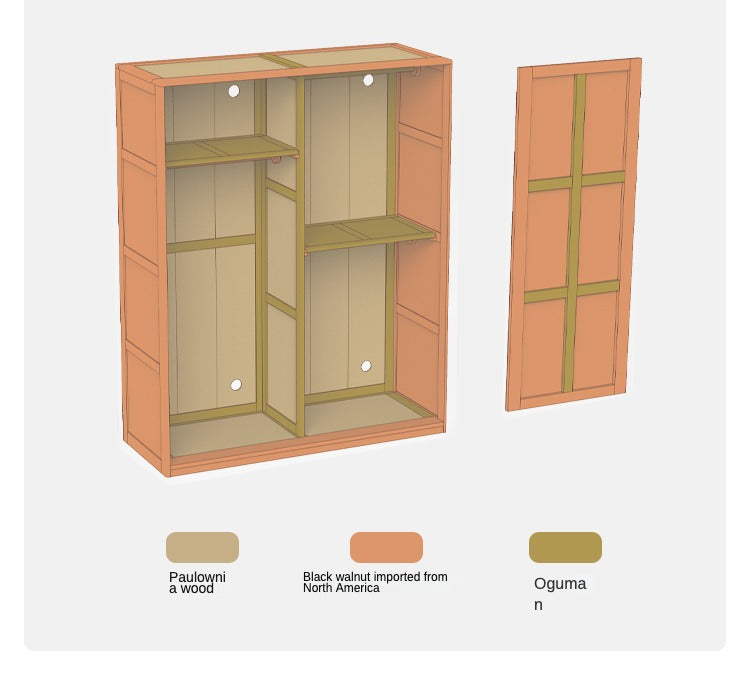 Premium Black Walnut Solid Wood Sliding Door Wardrobe Closet - Modern Bedroom Storage Solution for Home & Office Organization