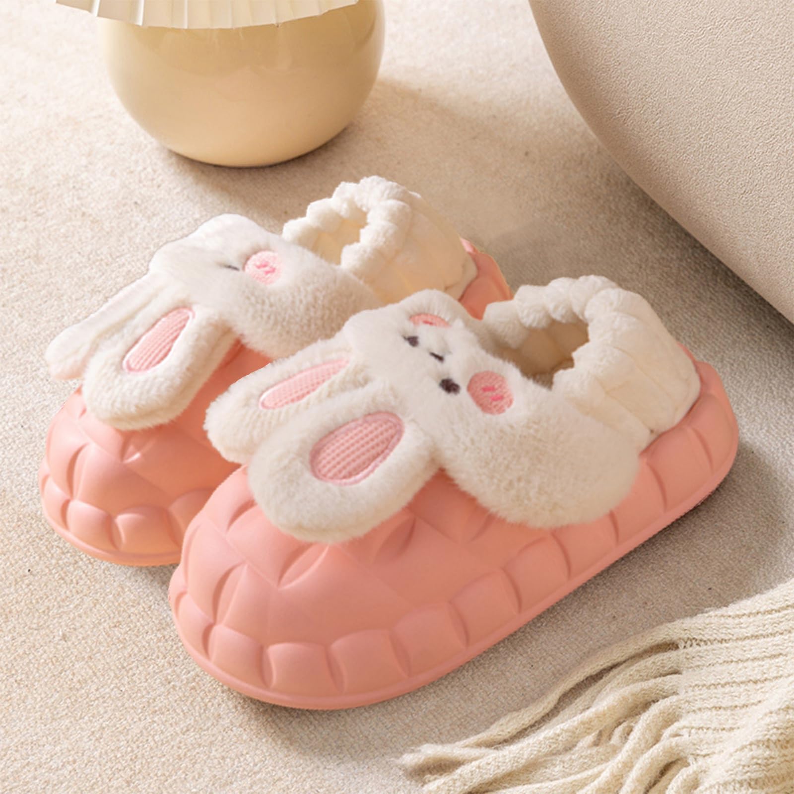 Women's Cute Removable Rabbit Ears Plush Slippers - Soft Bunny House Shoes for Women & Girls - Perfect for Indoor Lounging, Bedroom Comfort & Cozy Gift Giving