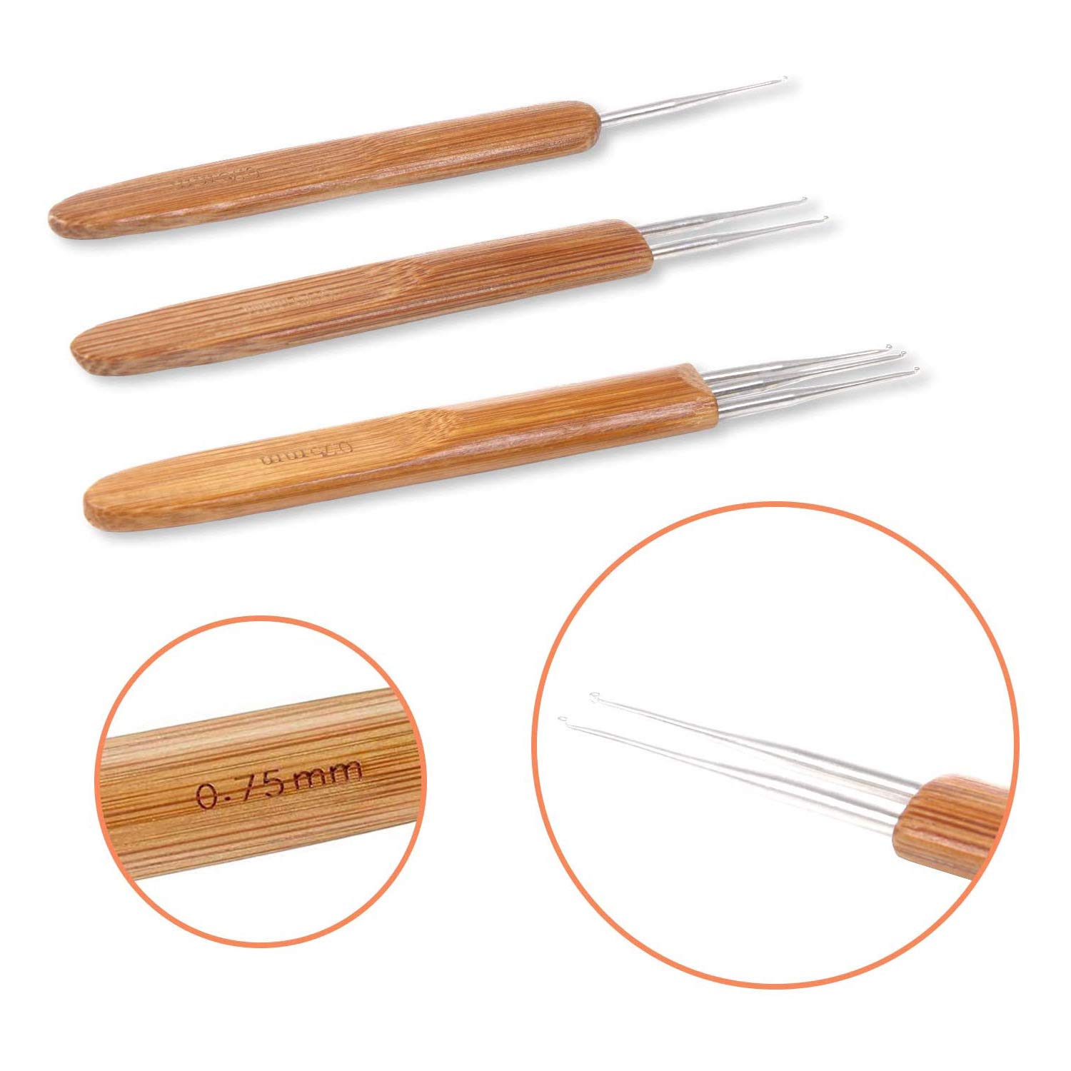 YOUMOO 3-Piece Dreadlock Crochet Hook Set - 0.75mm Professional Hair Braiding Tools (1 Hook, 2 Hooks, 3 Hooks) for Locs, Extensions & Natural Hair Styling - Perfect for Salon & DIY Hair Care