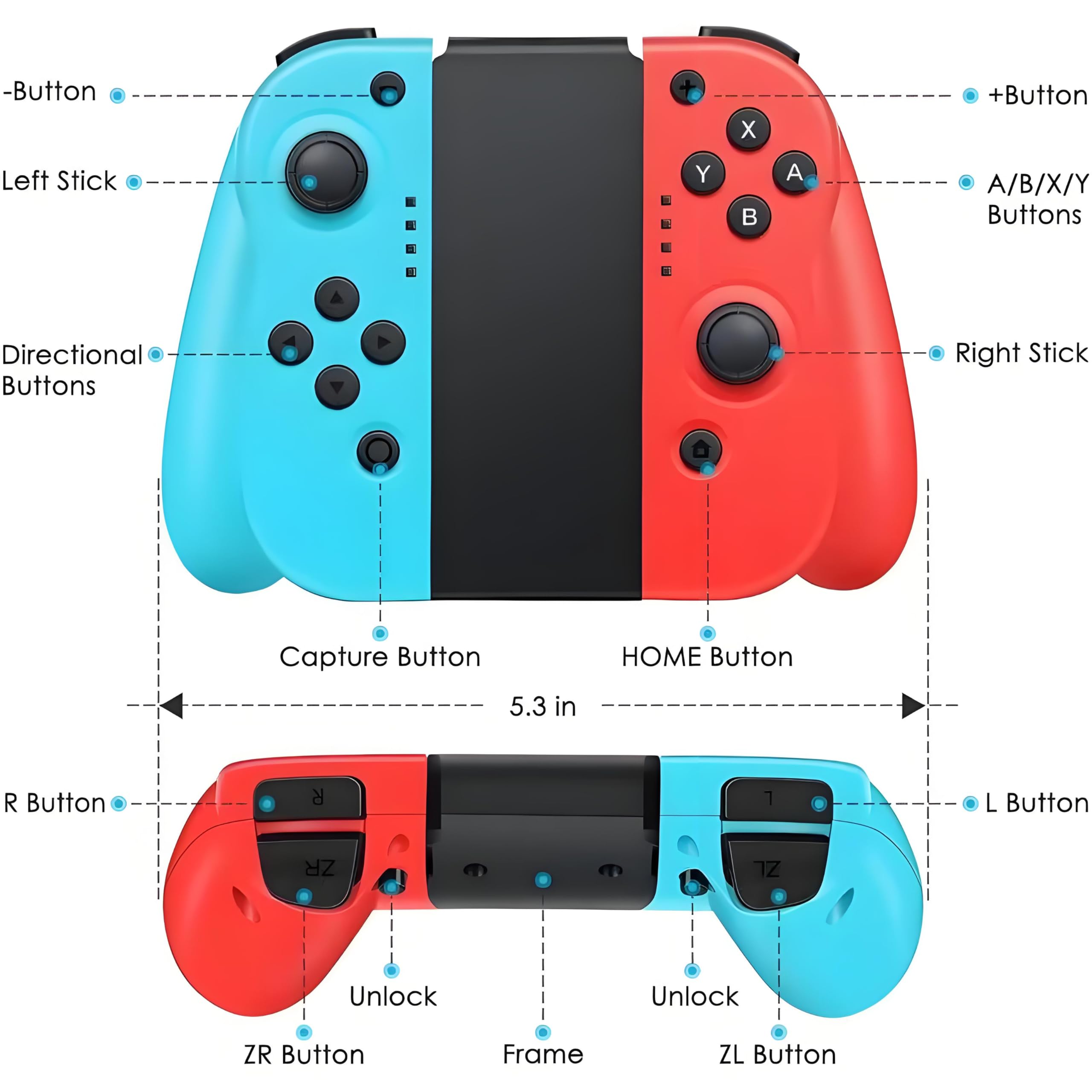 Wireless Bluetooth Controller for Nintendo Switch/Switch Lite/Switch OLED - Dual Shock Gamepad with 6-Axis Gyro & 400mAh Battery (Red & Blue) - Perfect for Mario Kart, Zelda & Multiplayer Gaming