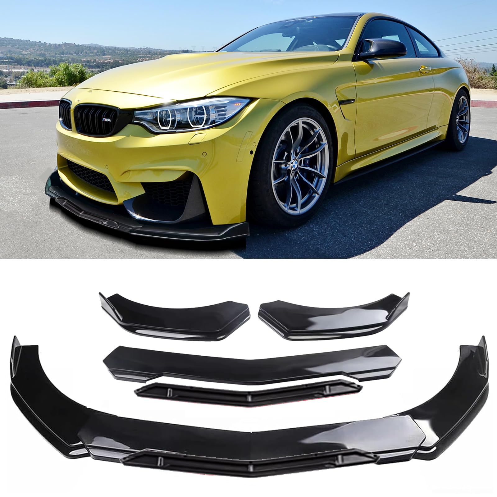 Universal Front Bumper Lip Splitter - Glossy Black ABS Adjustable Car Lip Spoiler for Most Vehicles | Enhances Aerodynamics & Style | Perfect for Street Racing, Car Shows & Daily Driving