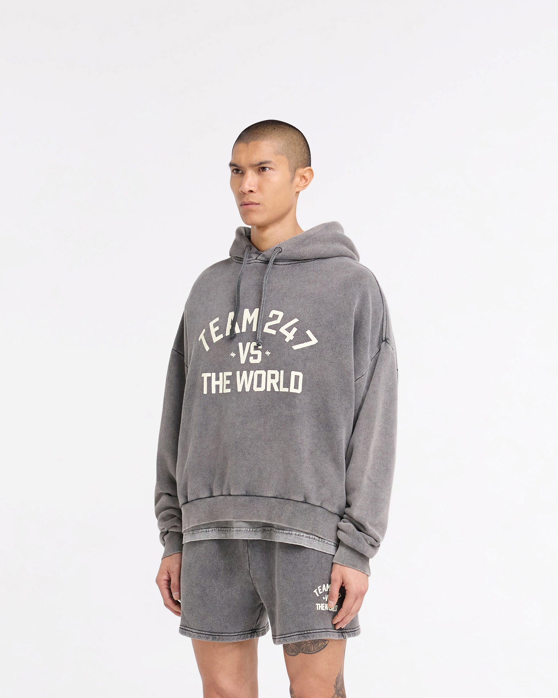 247 Vs The World Boxy Hoodie in Pewter - Stylish Oversized Streetwear for Men & Women | Perfect for Casual Outfits, Street Fashion, and Urban Lifestyle
