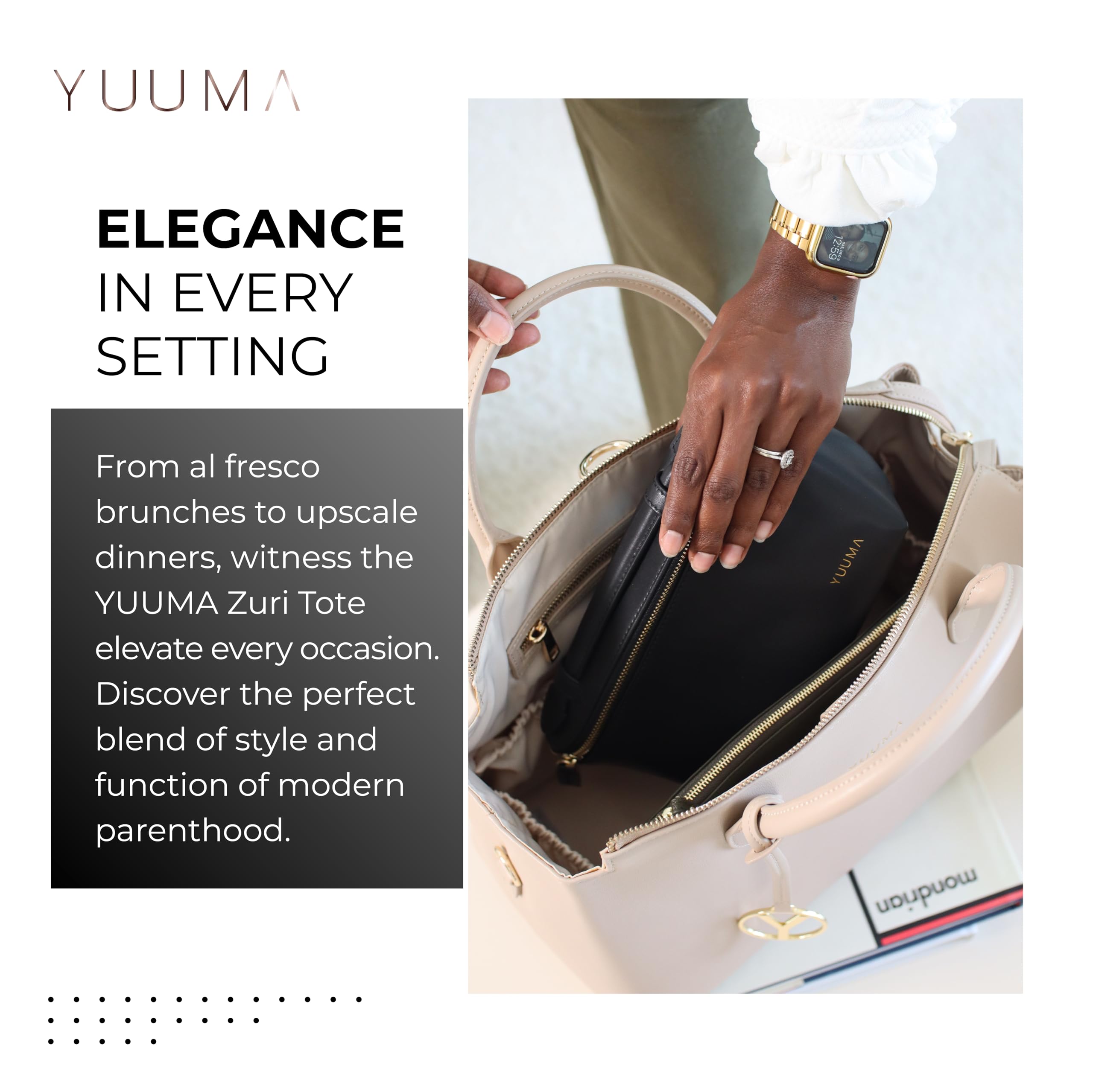 Zuri Vegan Leather Tote Bag - Convertible Crossbody Diaper Bag & Backpack - 7 Pockets for Organization - Modern Stylish Design - Perfect for Moms, Travel & Daily Use